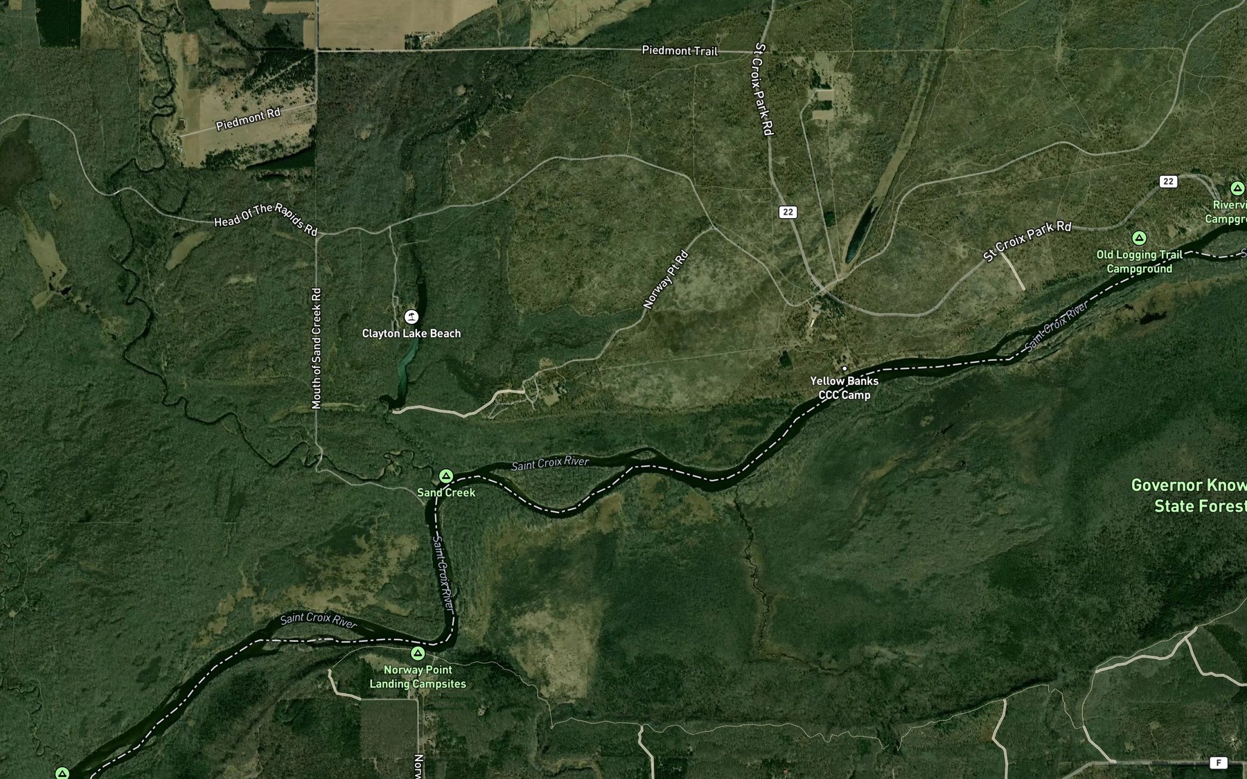 Satellite map of the Clayton Lake