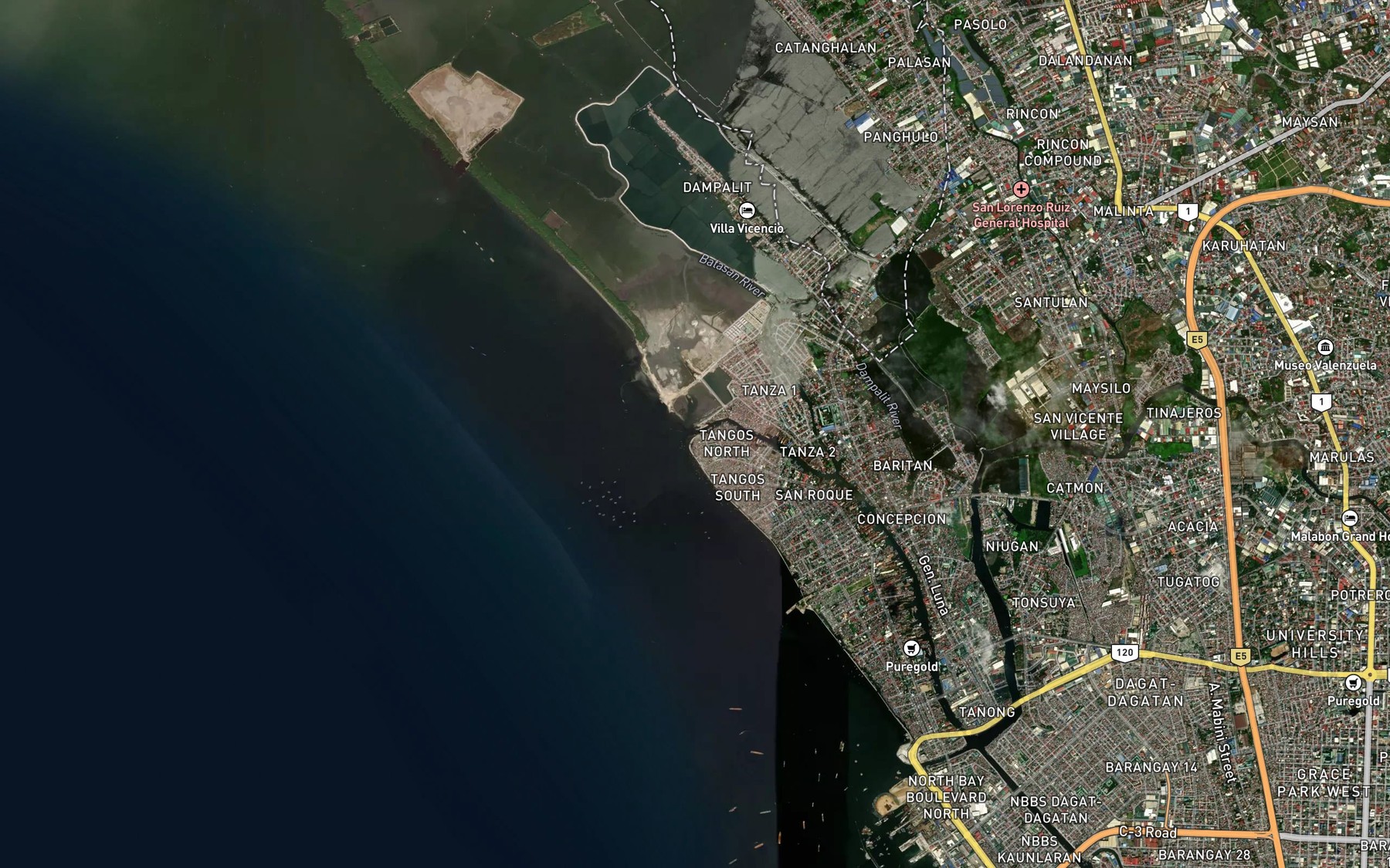 Satellite map of the Navotas River