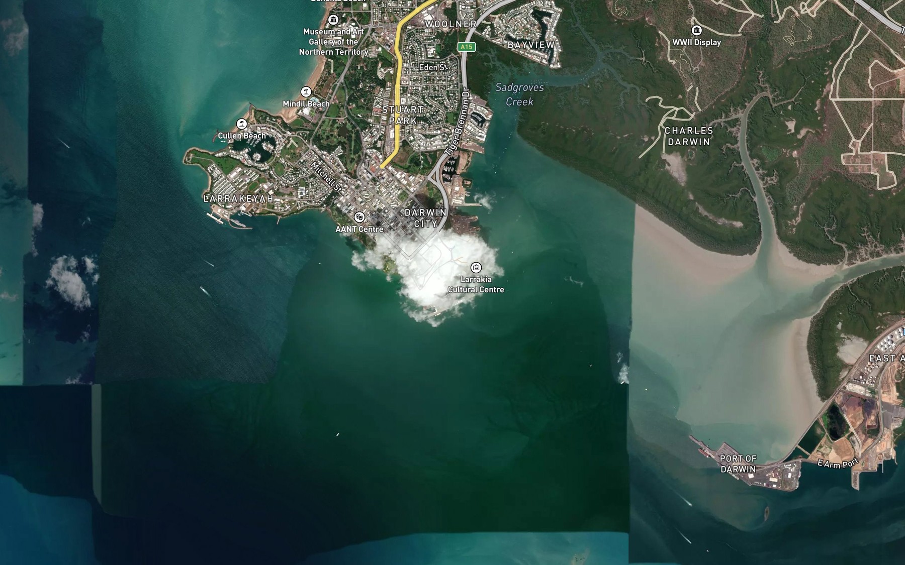 Satellite map of the Darwin Waterfront Lagoon
