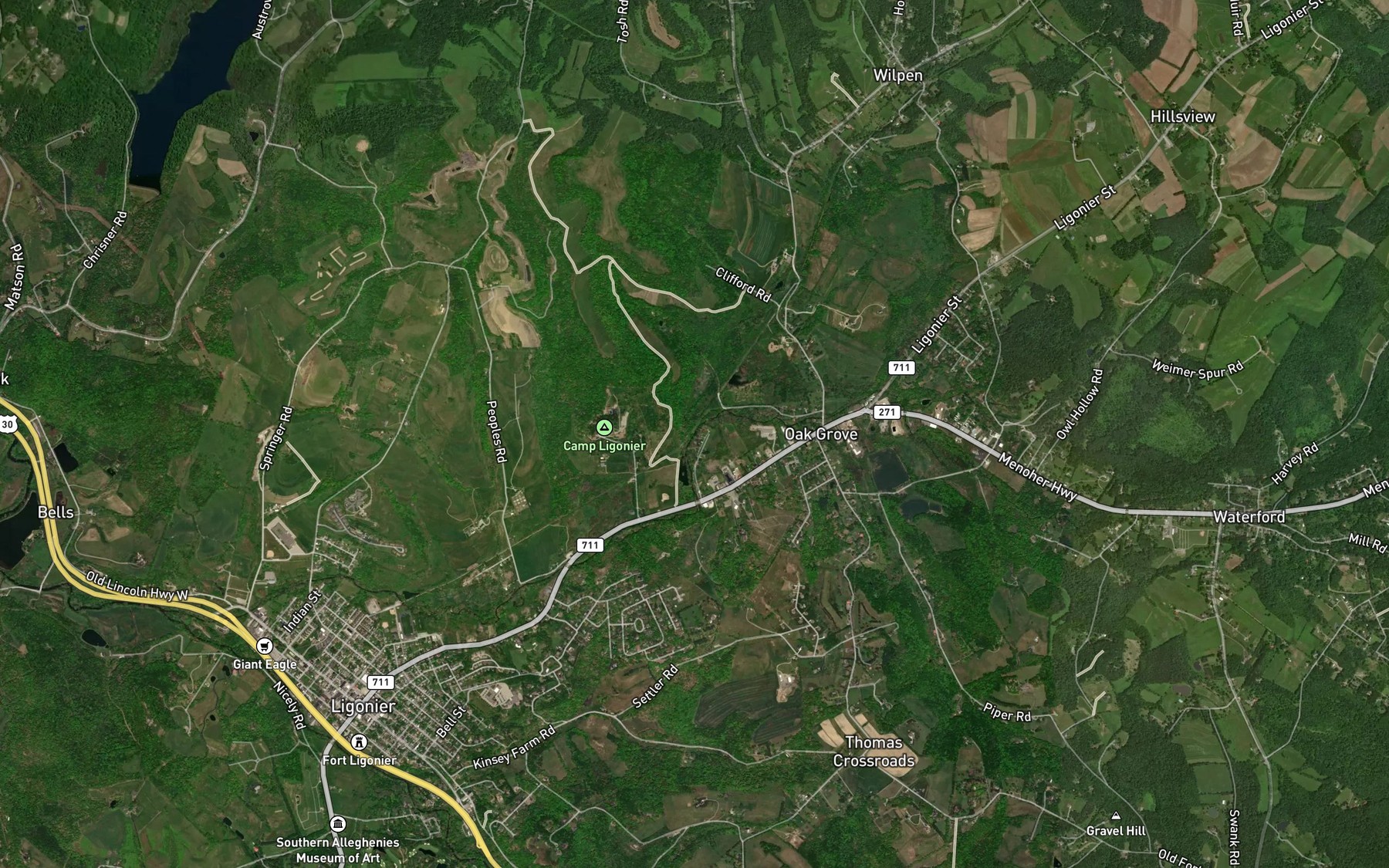 Satellite map of the Hannas Run