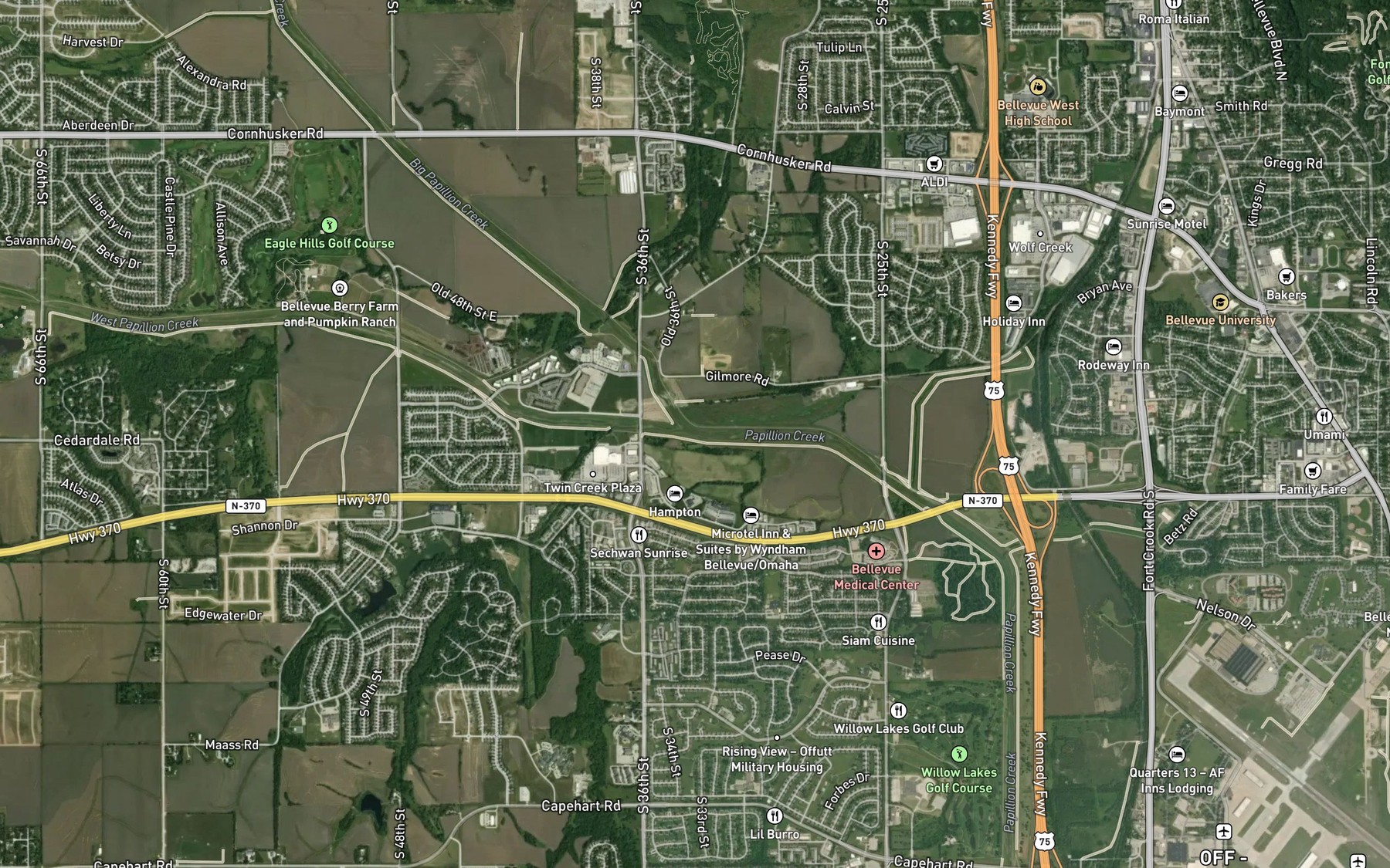 Satellite map of the Big Papillion Creek