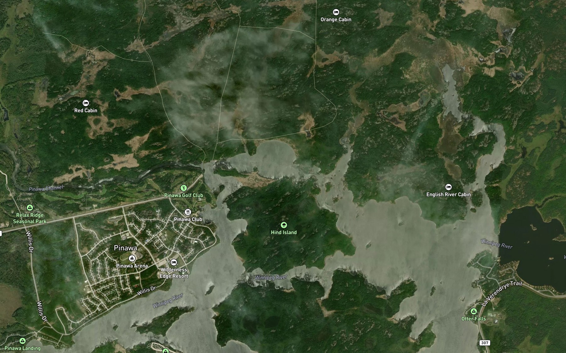 Satellite map of the Upper Pinawa Channel