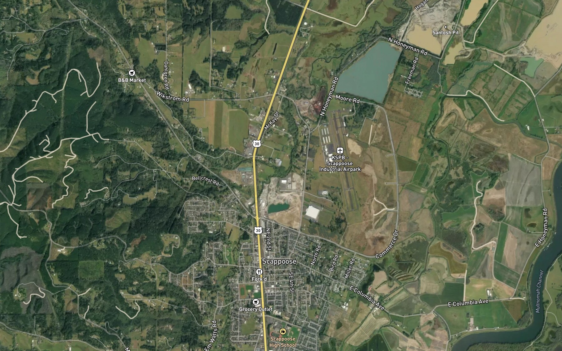 Satellite map of the North Scappoose Creek