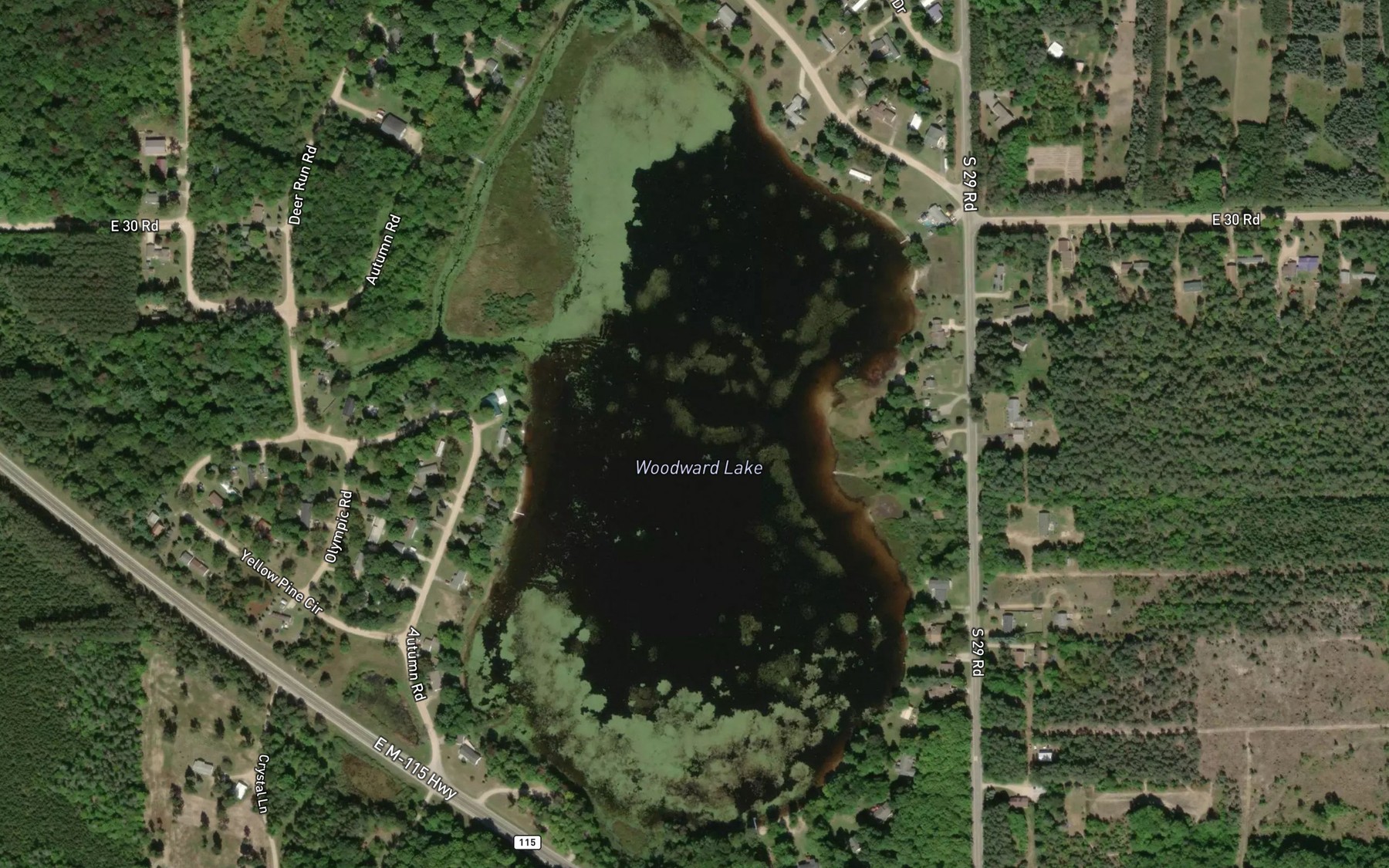 Satellite map of the Woodward Lake