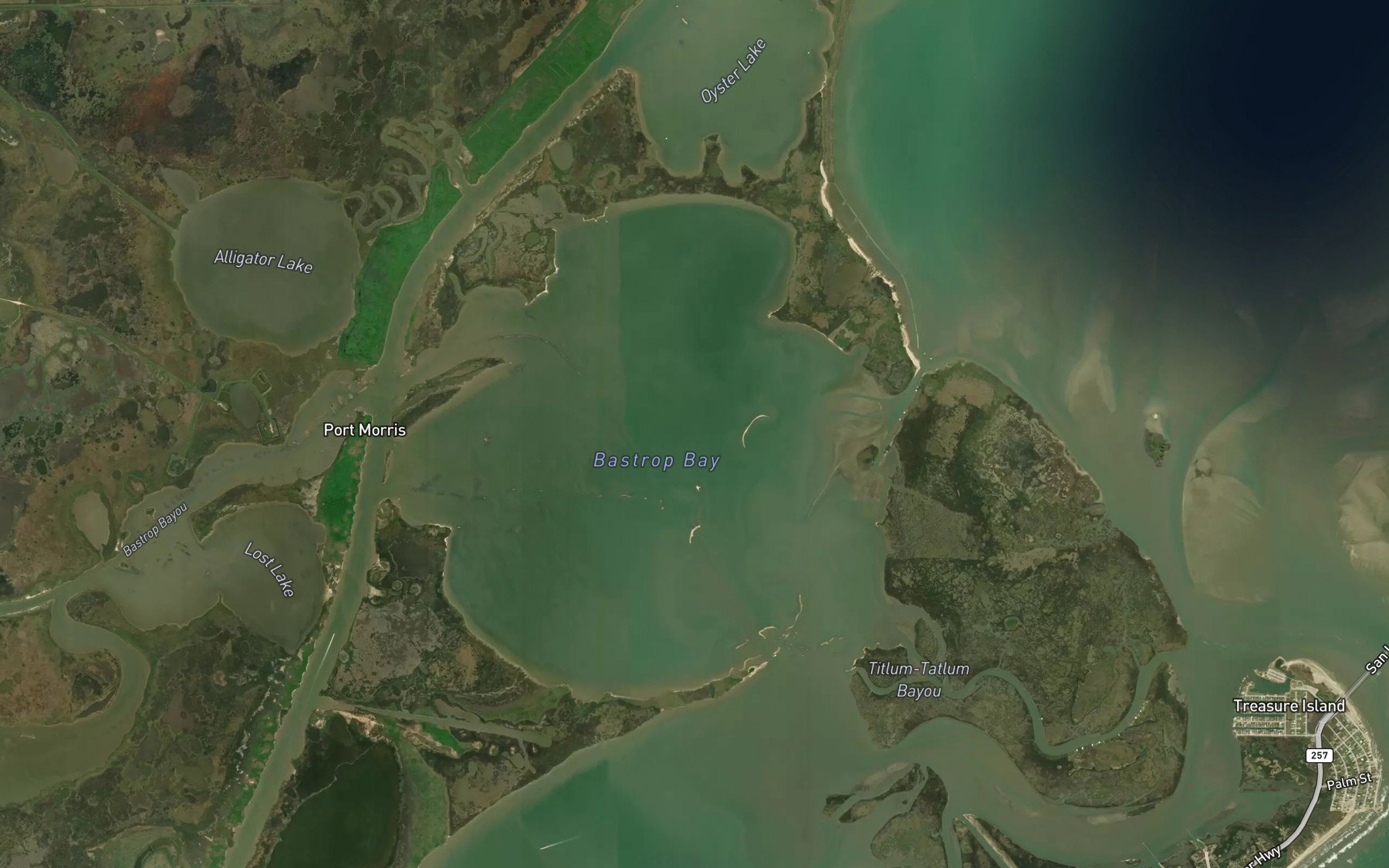 Satellite map of the Bastrop Bay