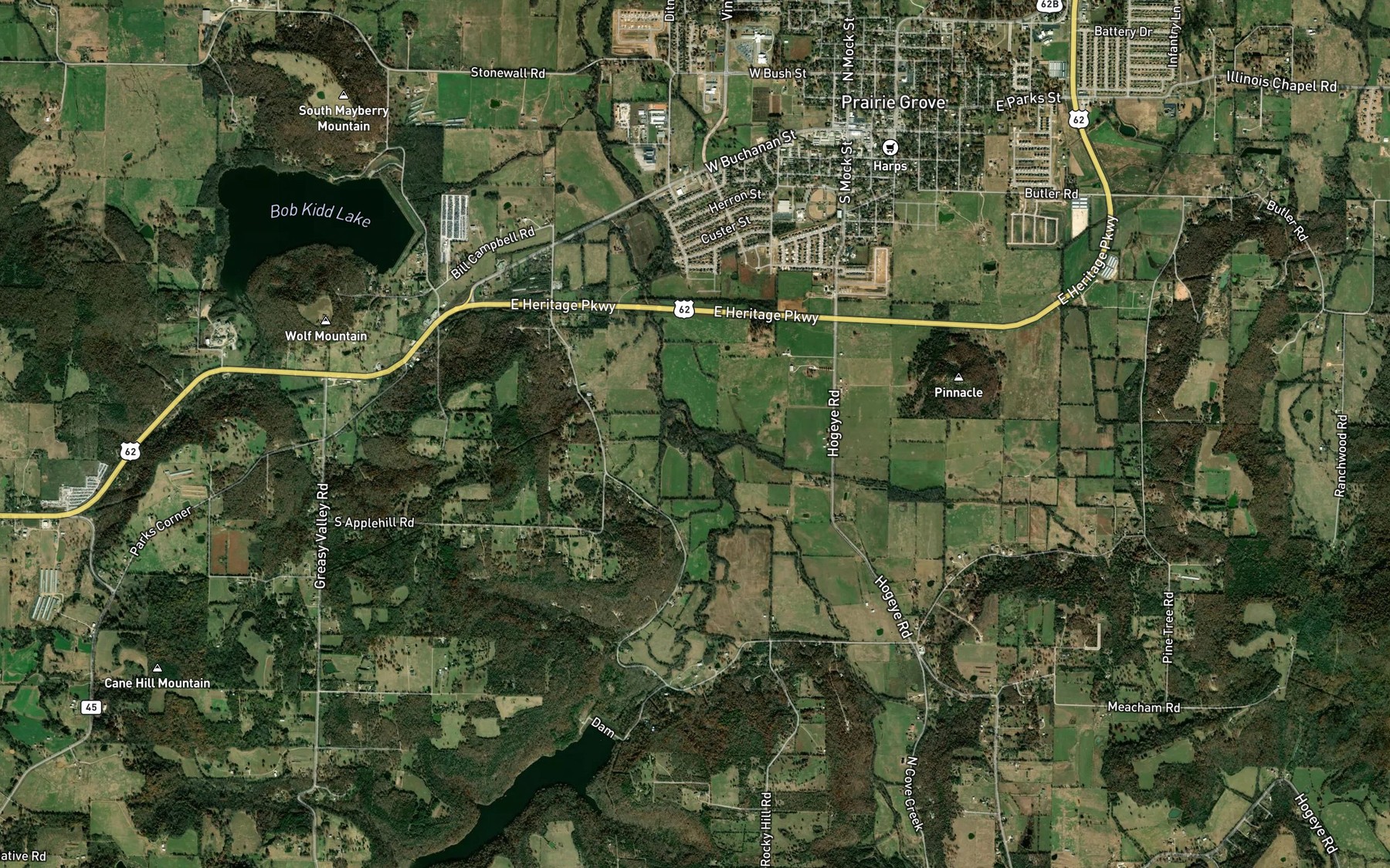 Satellite map of the Blair Creek