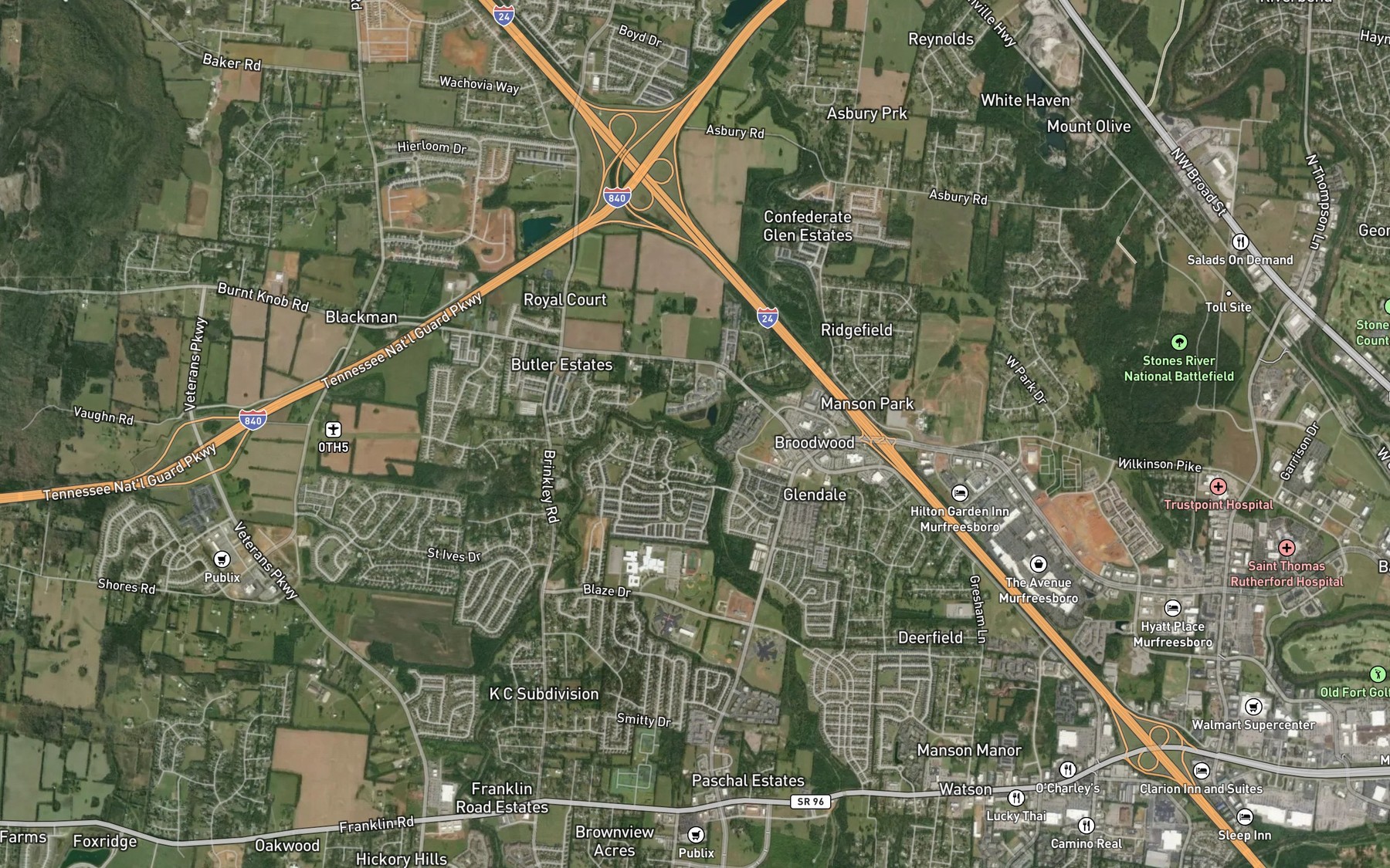 Satellite map of the Puckett Creek