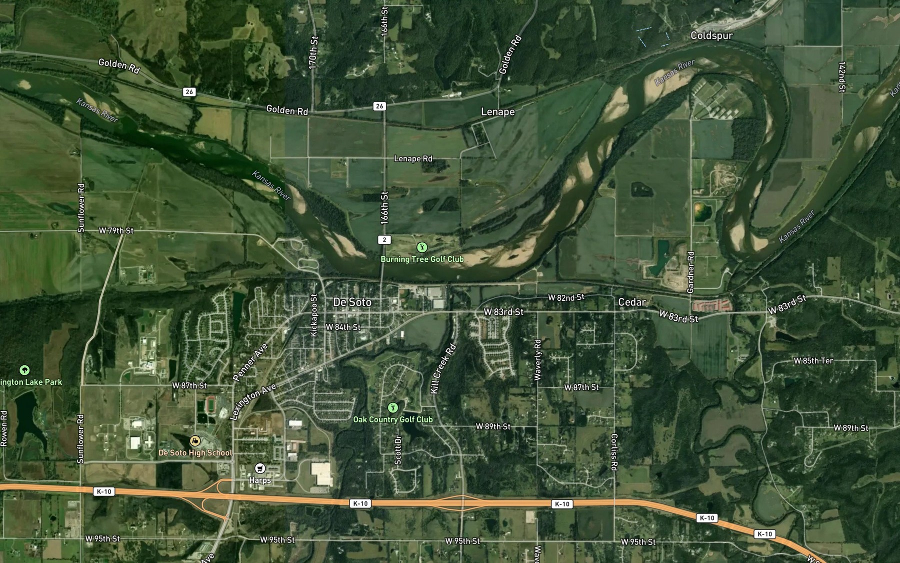 Satellite map of the Kill Creek