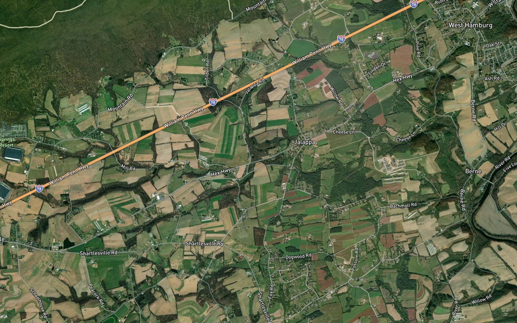 Satellite map of the Wolfe Run
