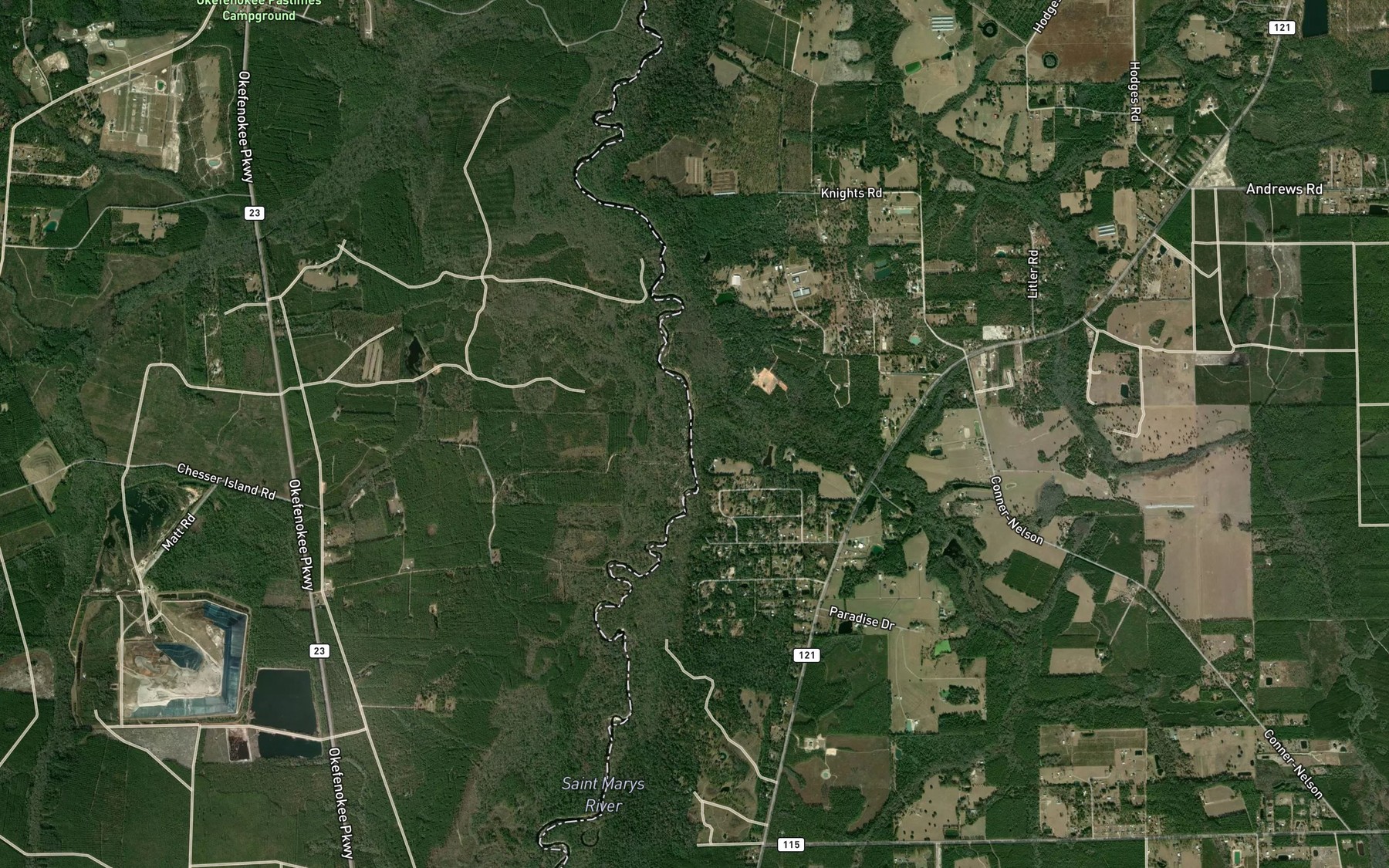 Satellite map of the Dunn Creek