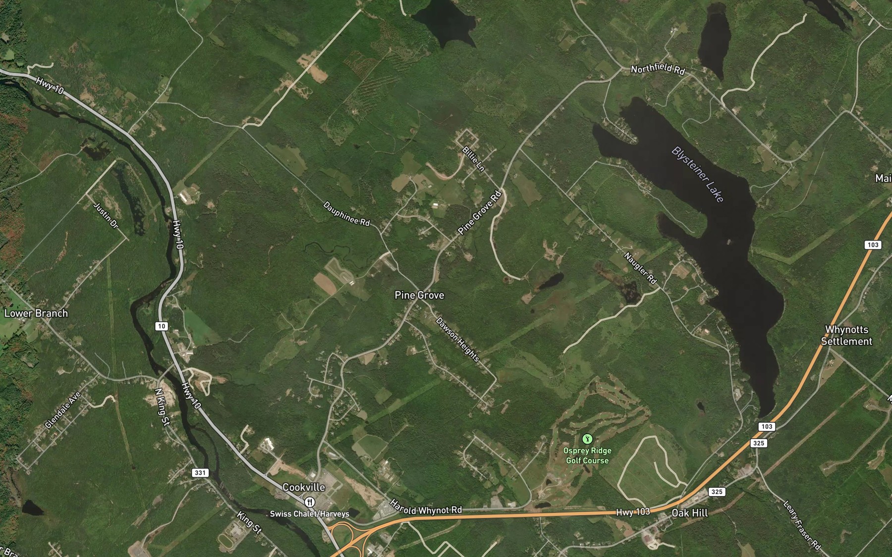 Satellite map of the Pinegrove Lake
