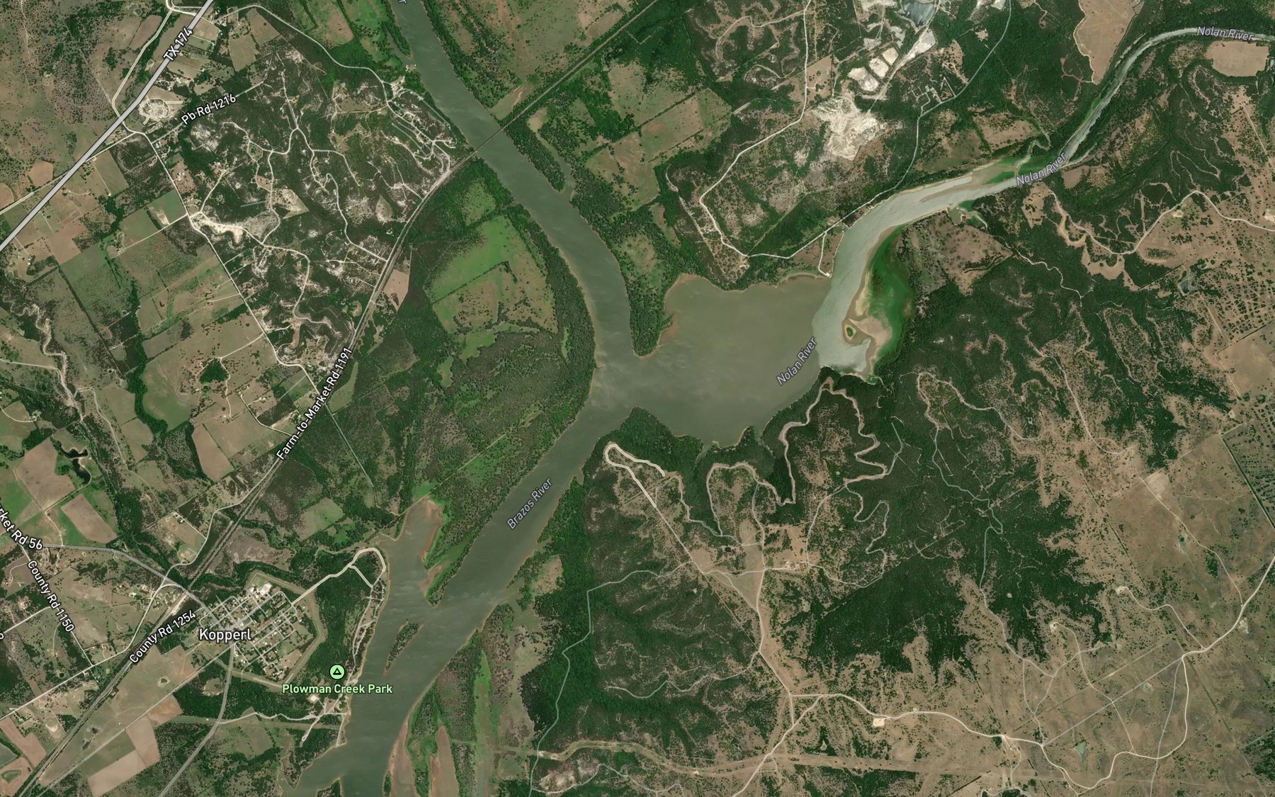 Satellite map of the Nolan River