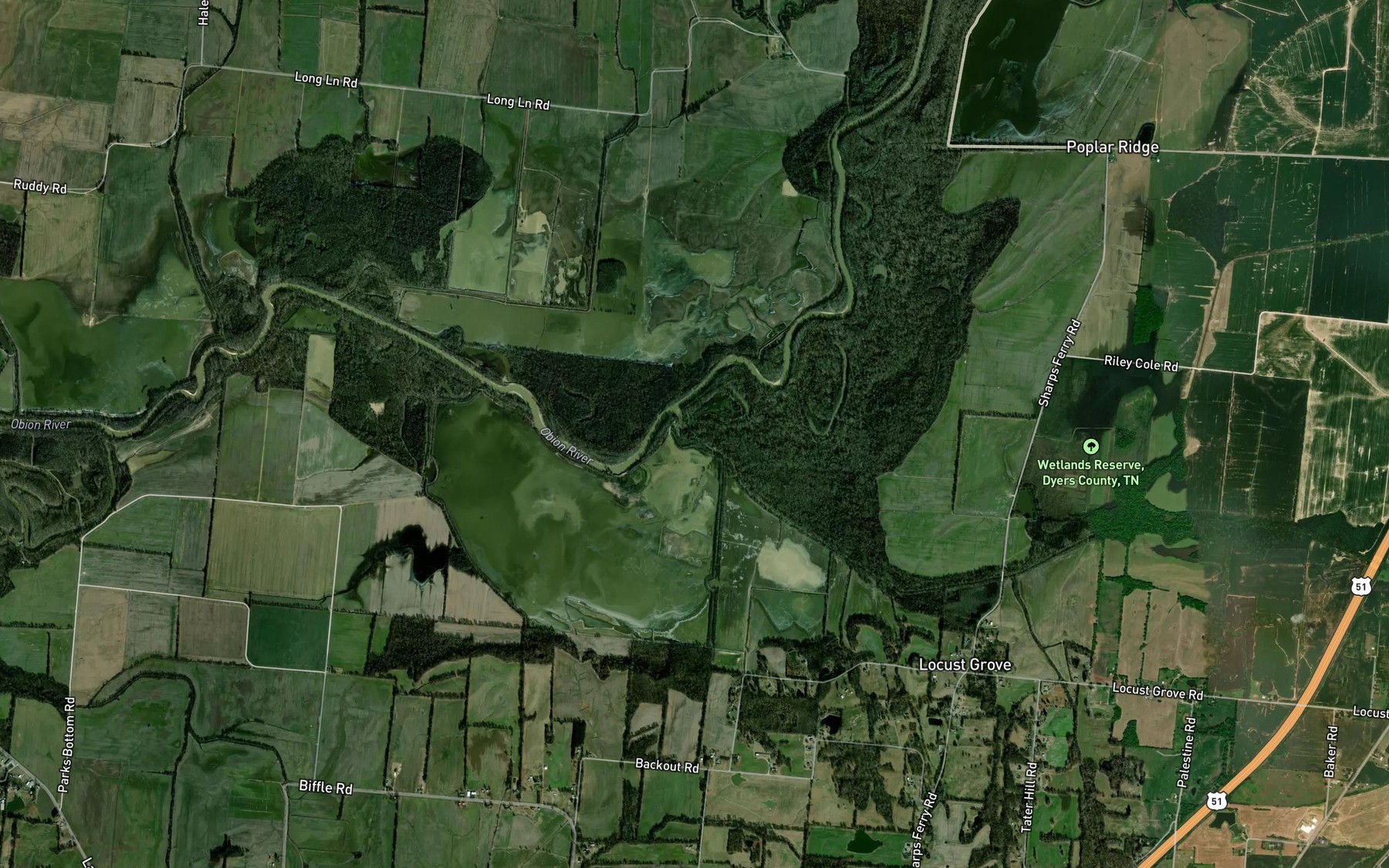 Satellite map of the Reeds Creek