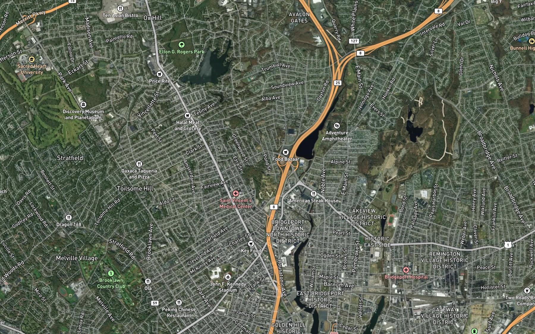 Satellite map of the Chamberland Pond