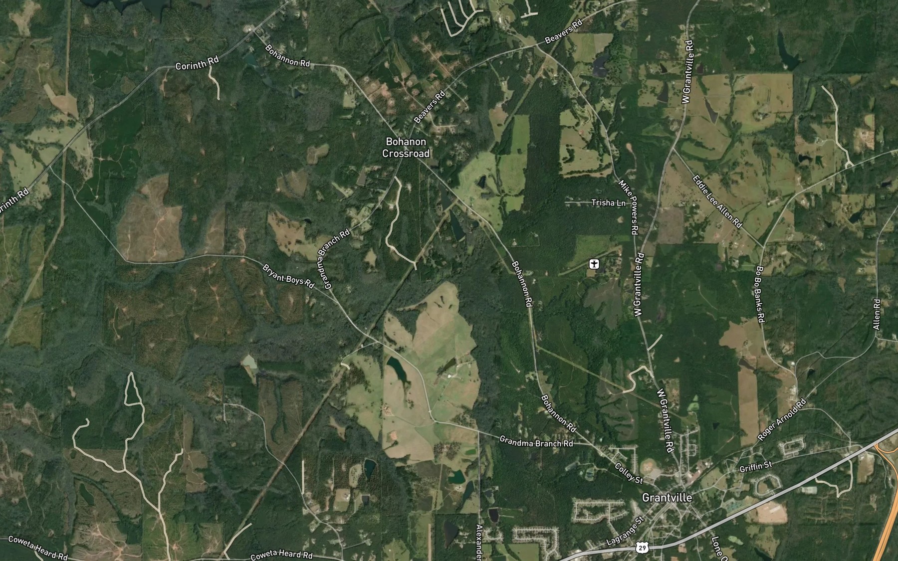 Satellite map of the Messiers Creek
