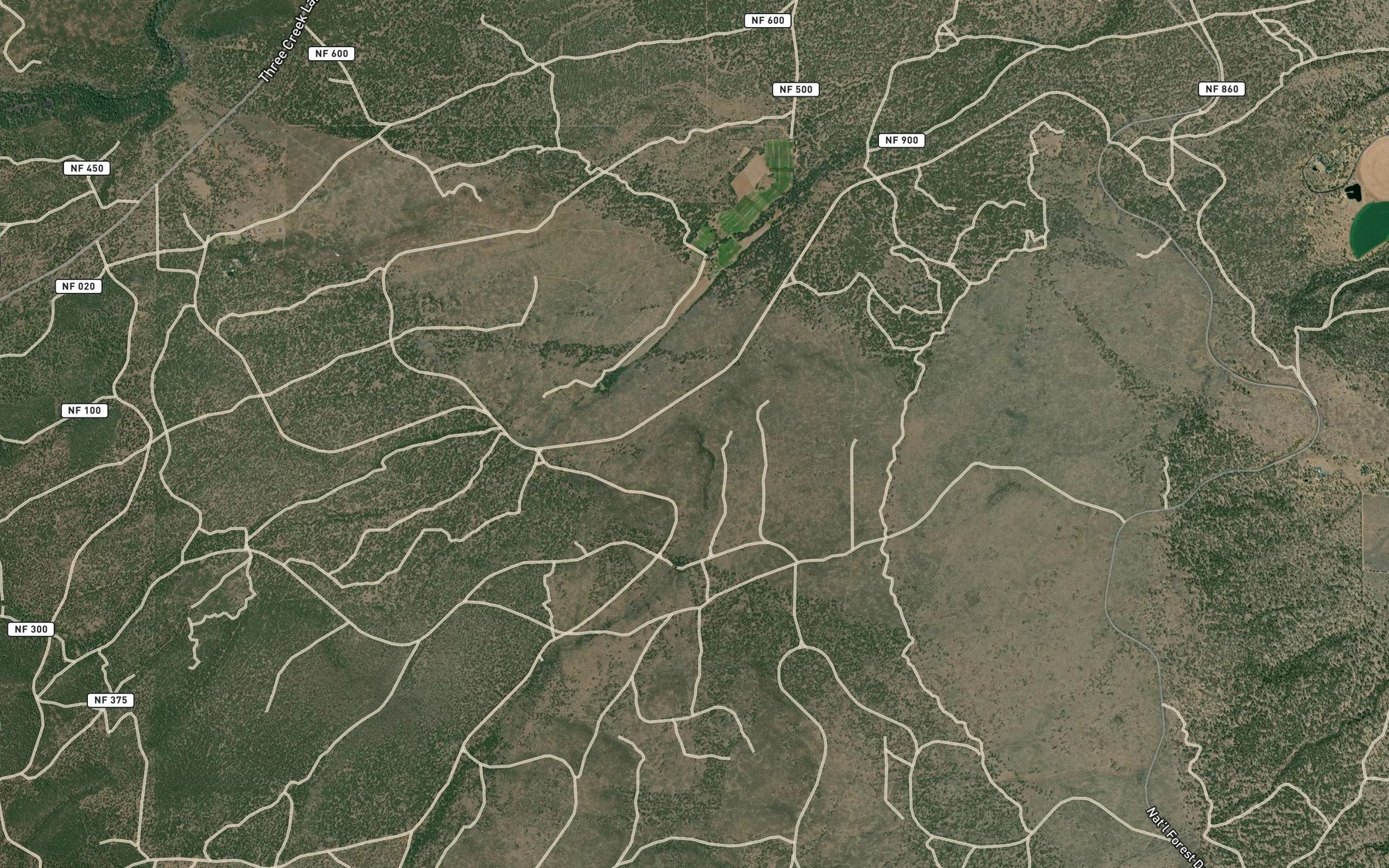 Satellite map of the Three Creek