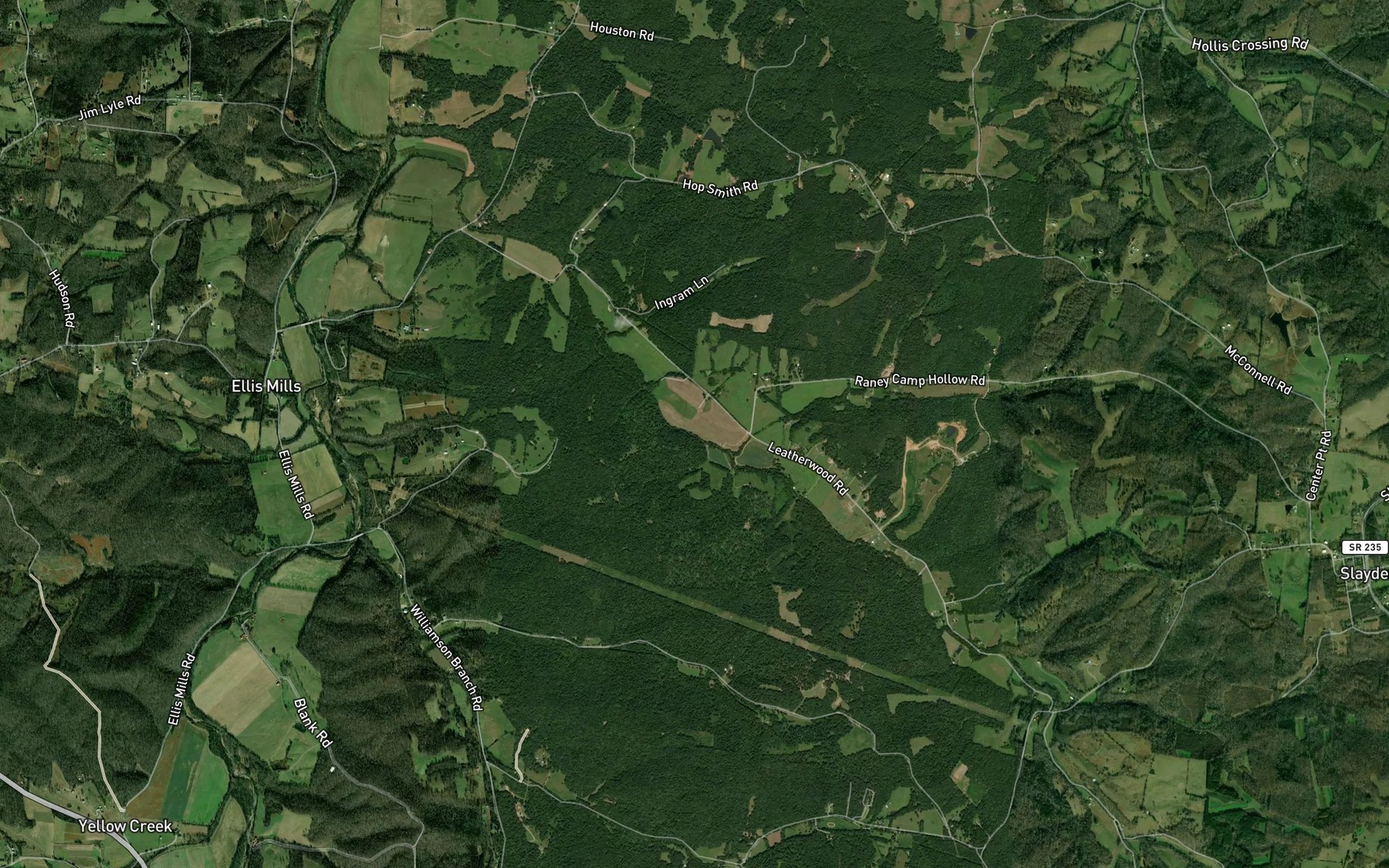 Satellite map of the Raney Camp Branch