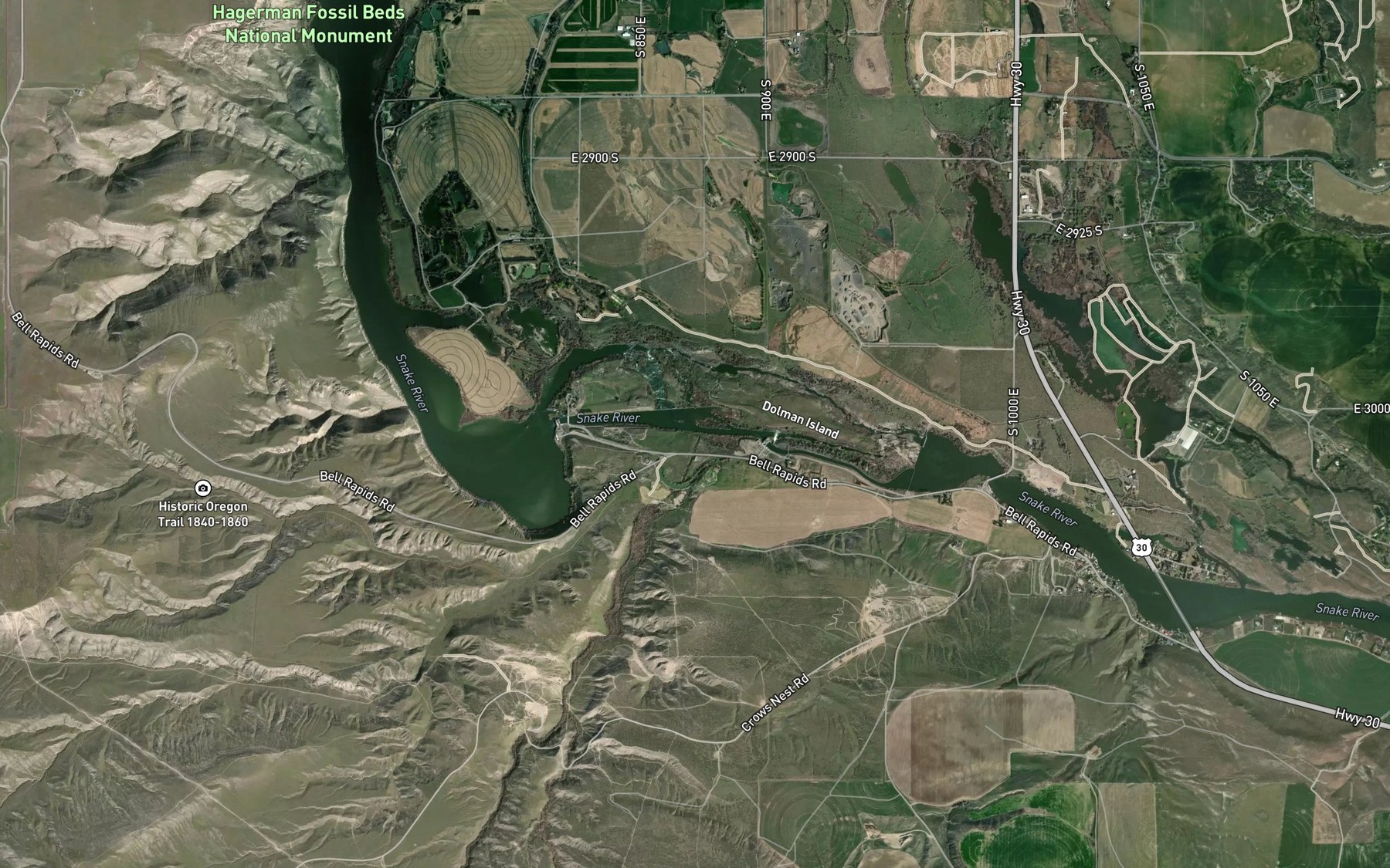 Satellite map of the Yahoo Creek