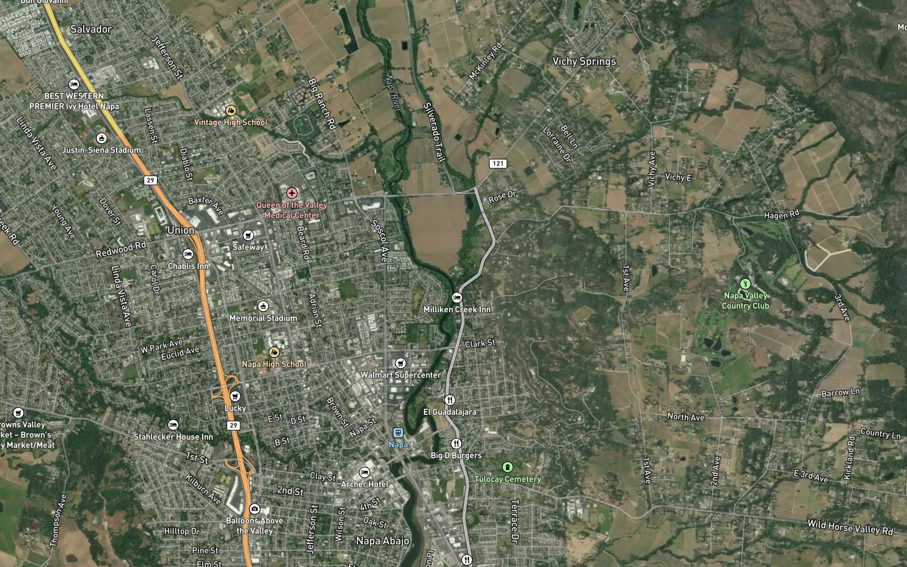 Satellite map of the Milliken Creek