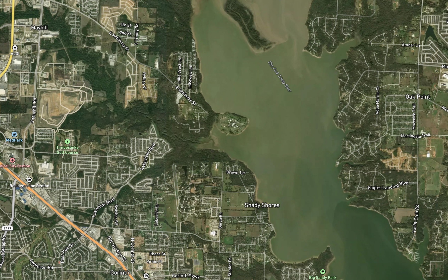 Satellite map of the Pecan Creek