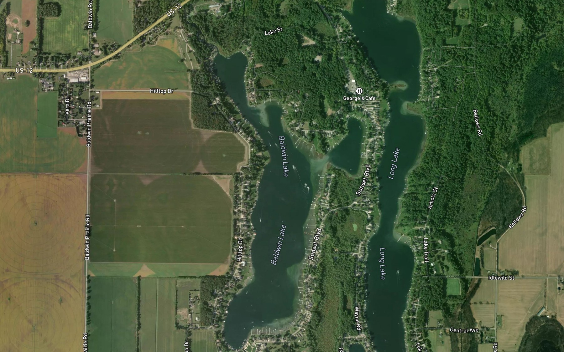 Satellite map of the Baldwins Lake