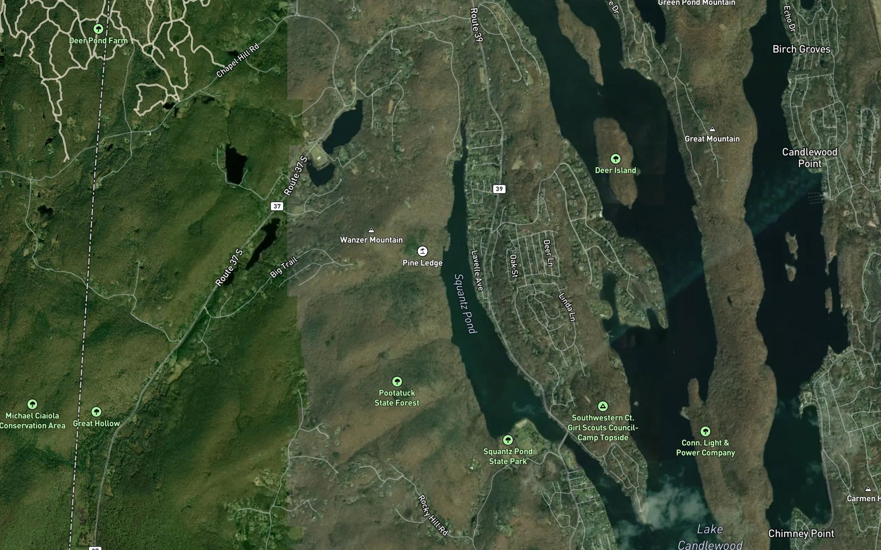 Satellite map of the Worden Brook