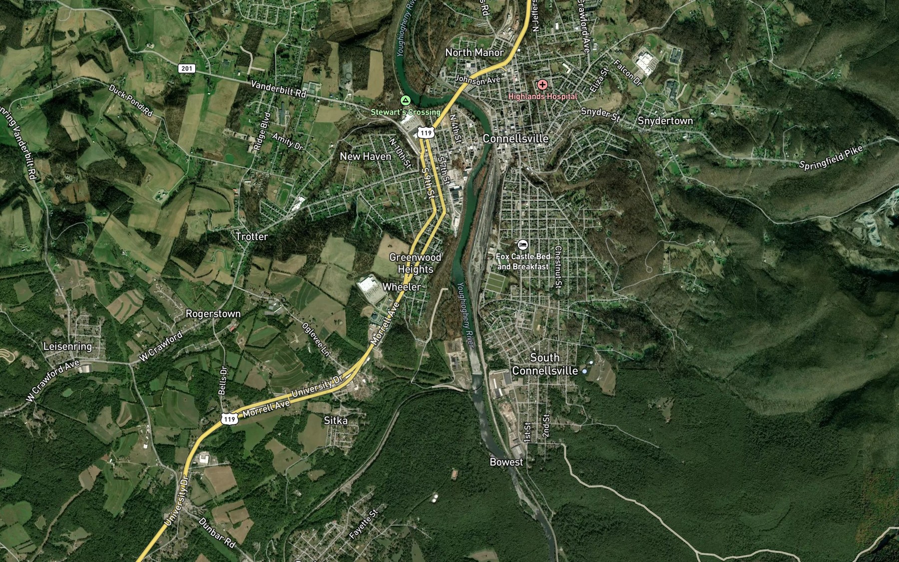 Satellite map of the Dunbar Creek