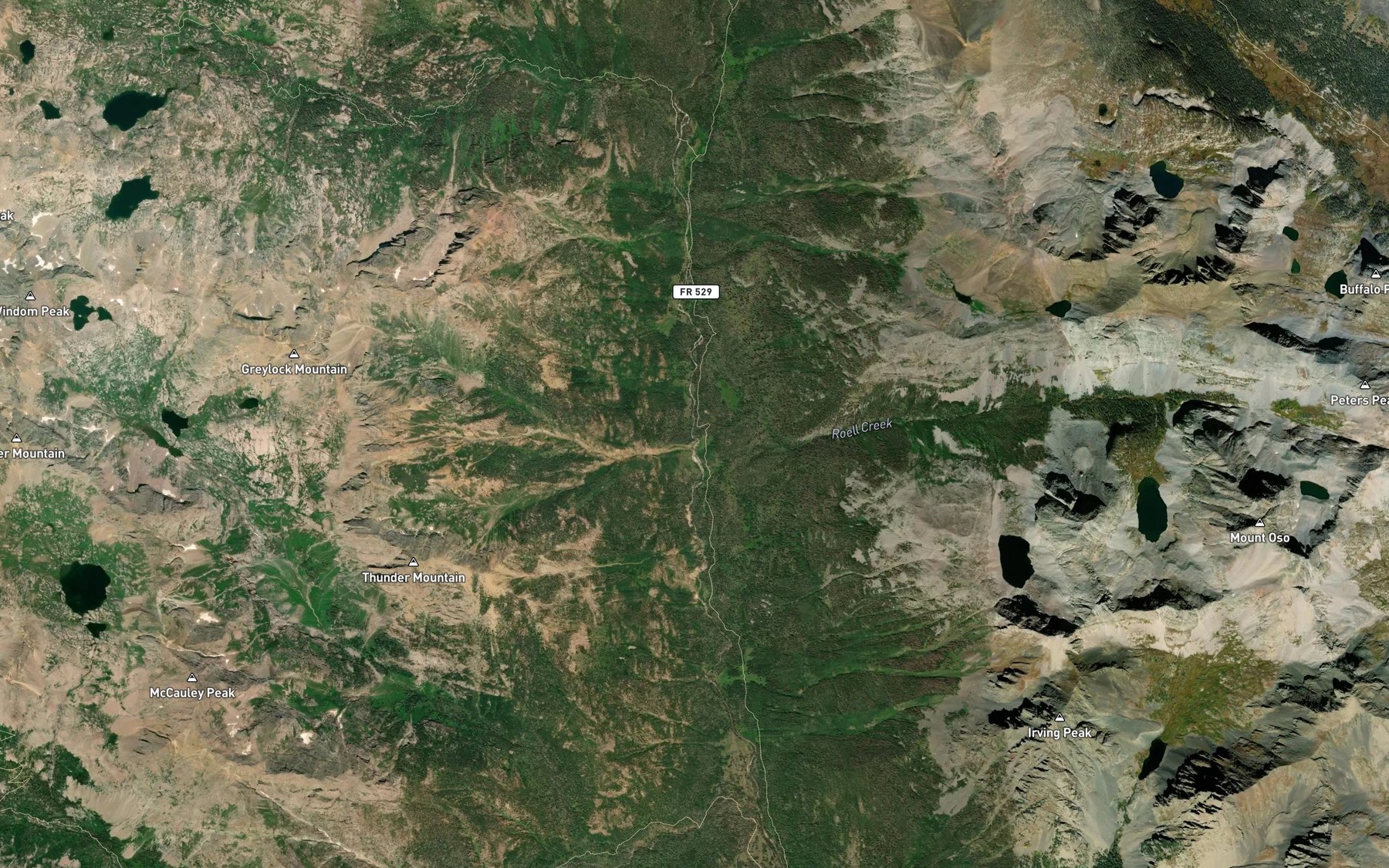 Satellite map of the Roell Creek