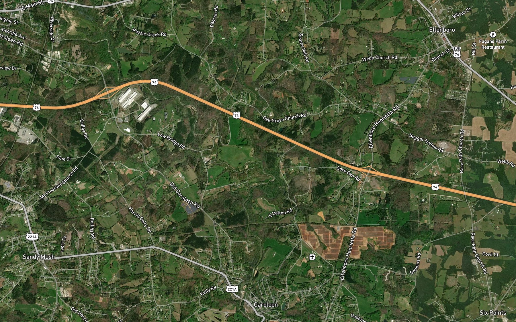 Satellite map of the Webbs Creek