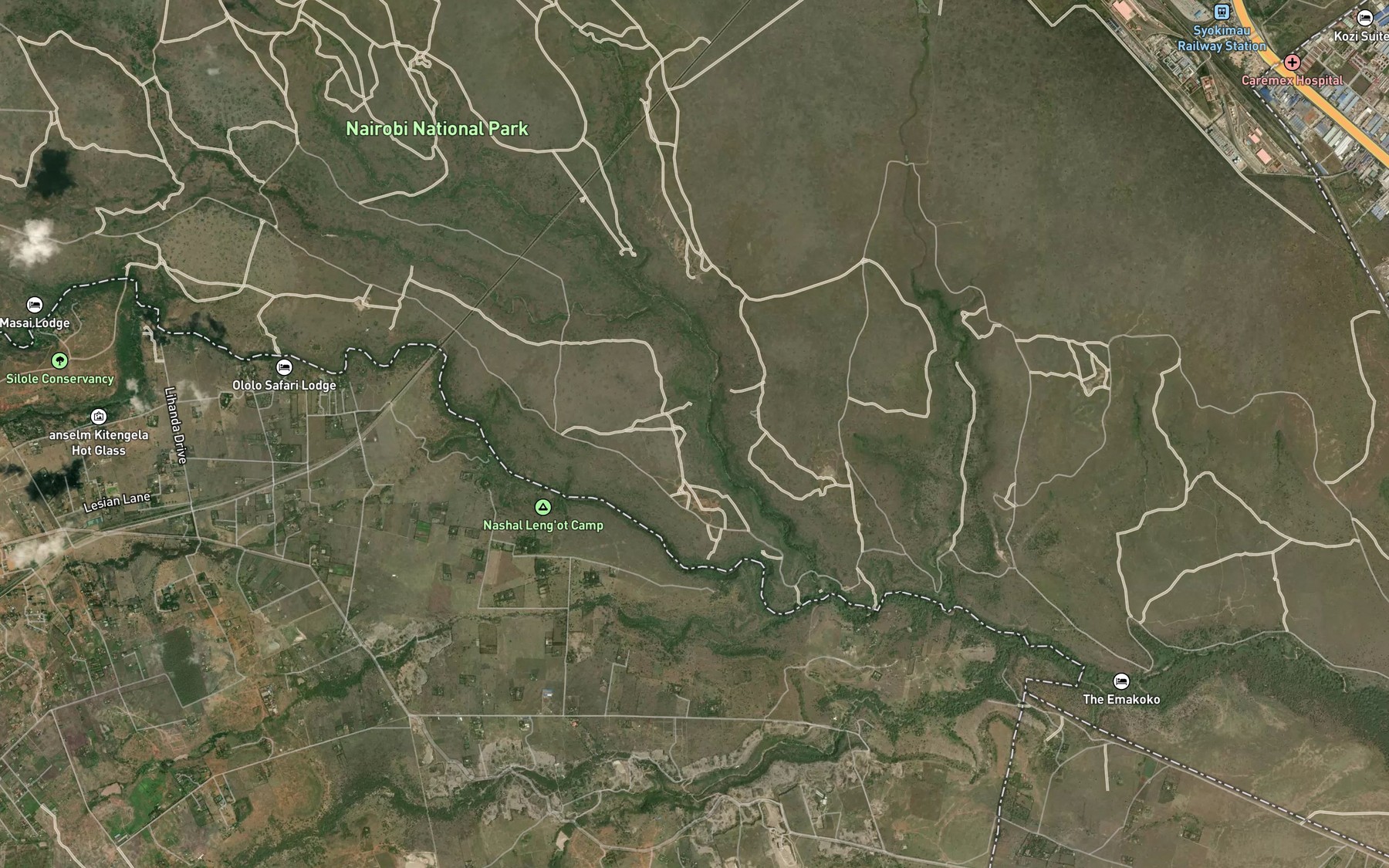 Satellite map of the Mokoyeti Gorge