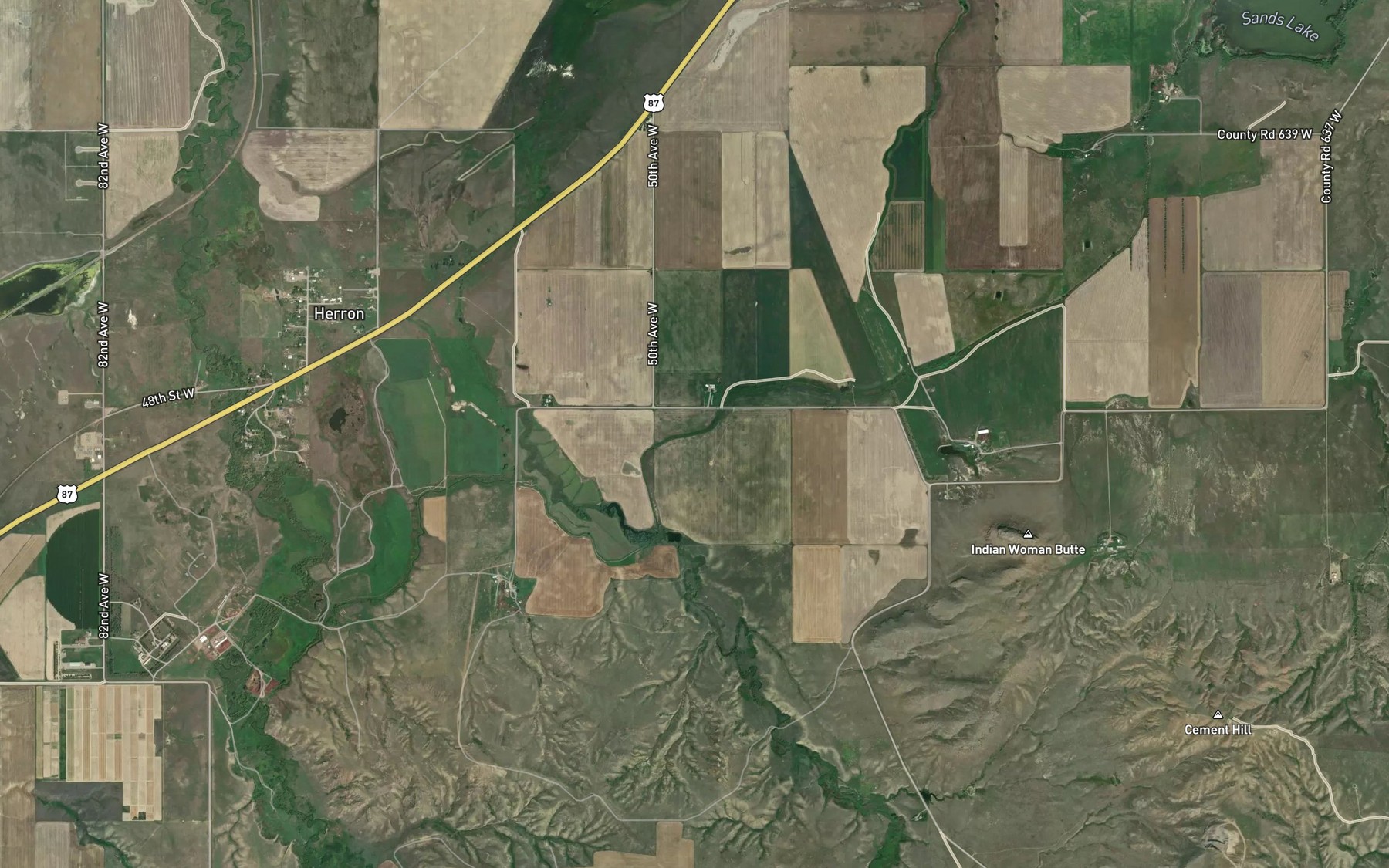 Satellite map of the Havre Irrigation Ditch