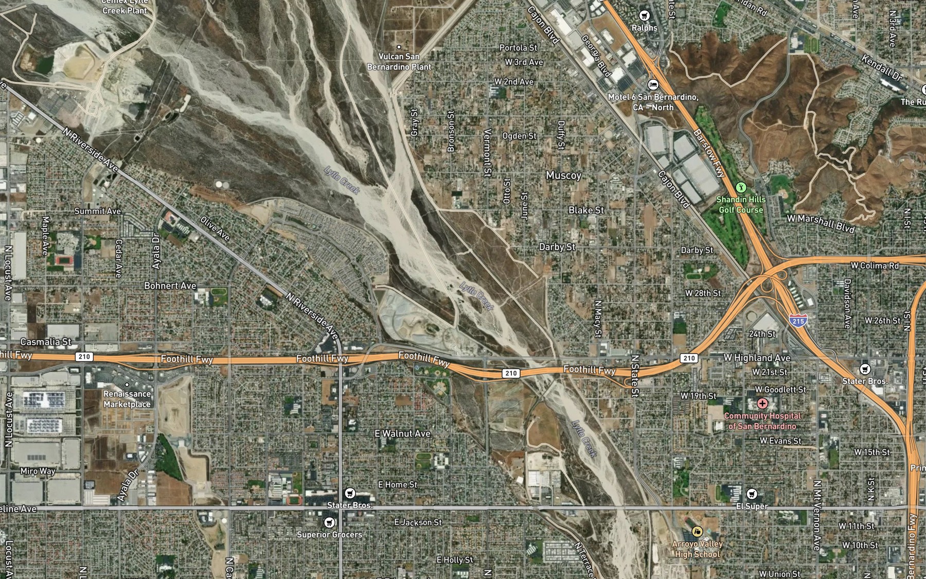 Satellite map of the Cajon Wash