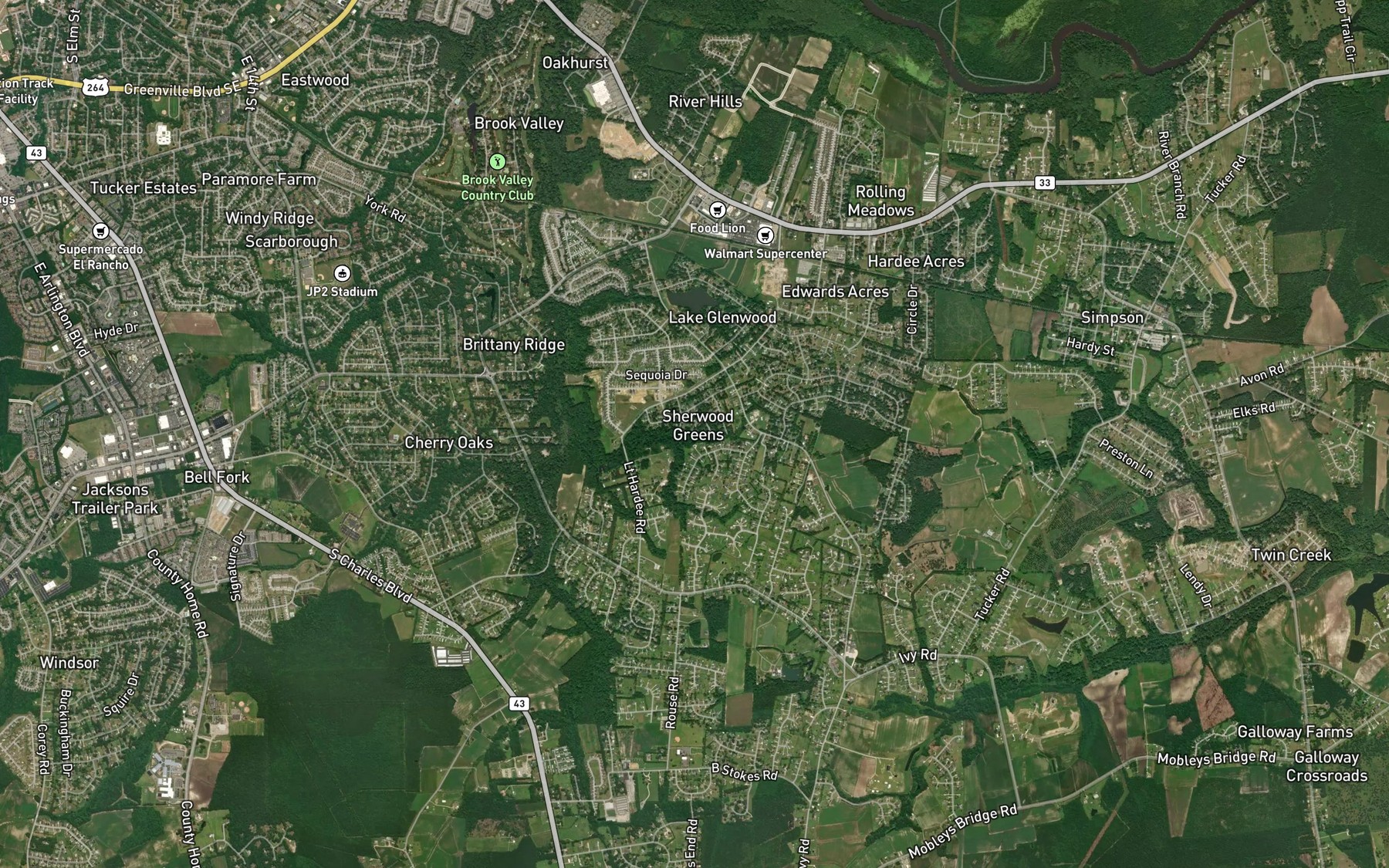 Satellite map of the Lake Glenwood