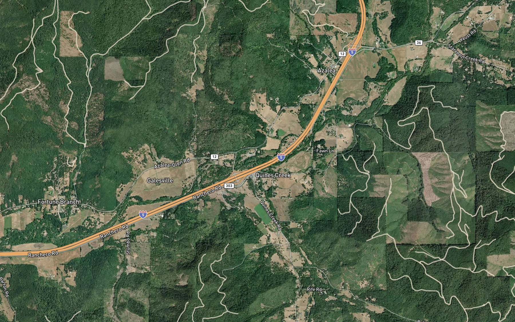 Satellite map of the Quines Creek