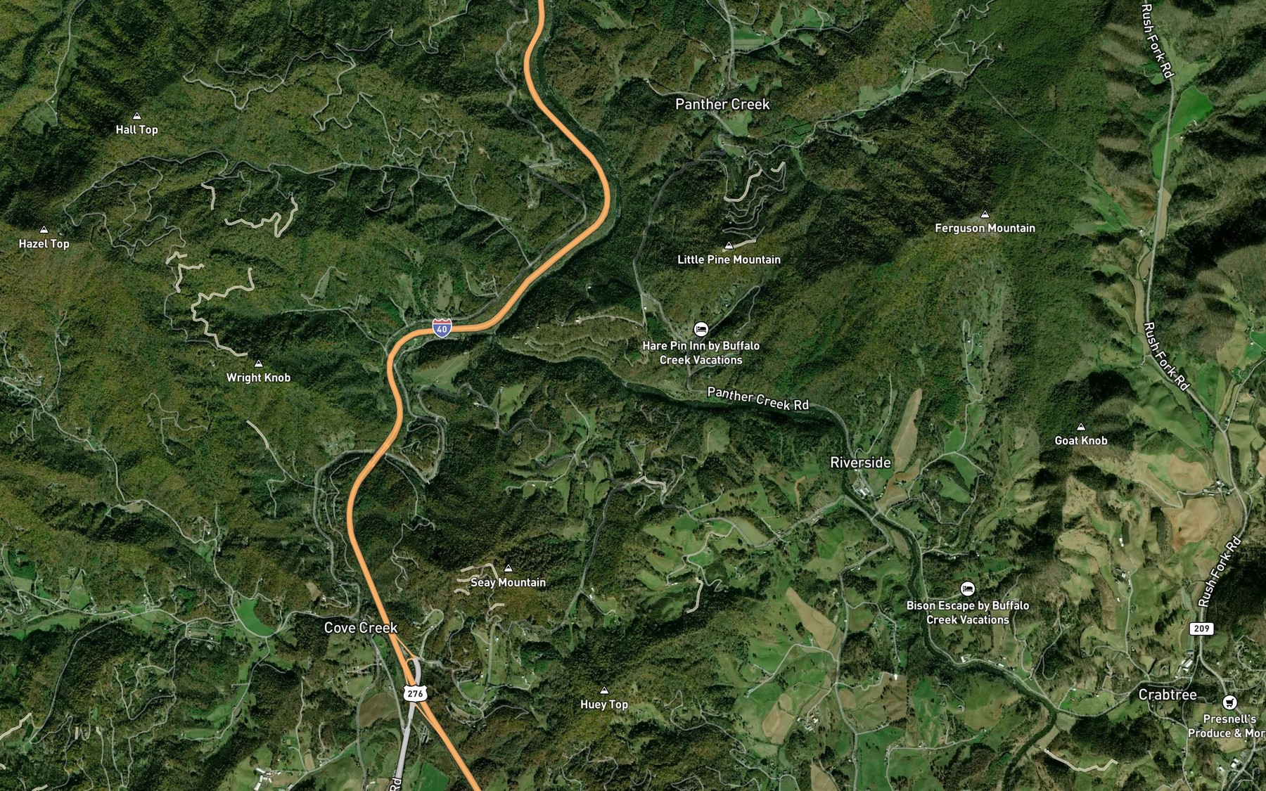 Satellite map of the Rabbitskin Branch