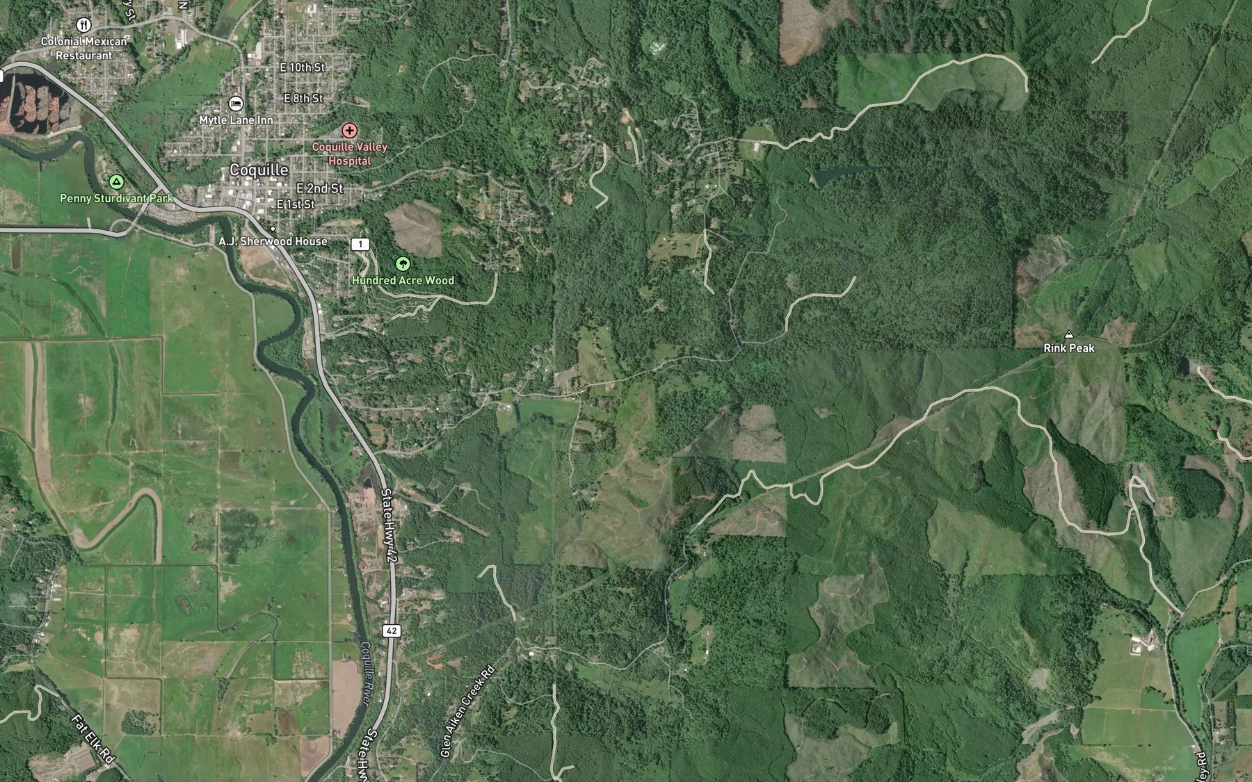 Satellite map of the Myers Creek