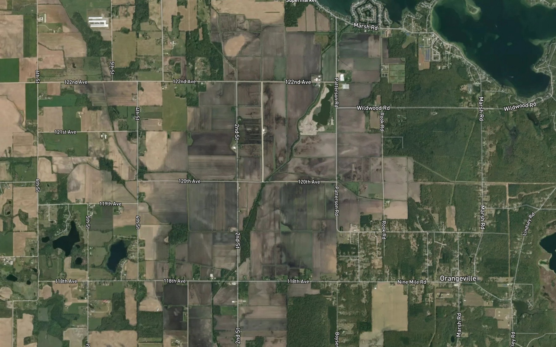 Satellite map of the Orangeville Creek