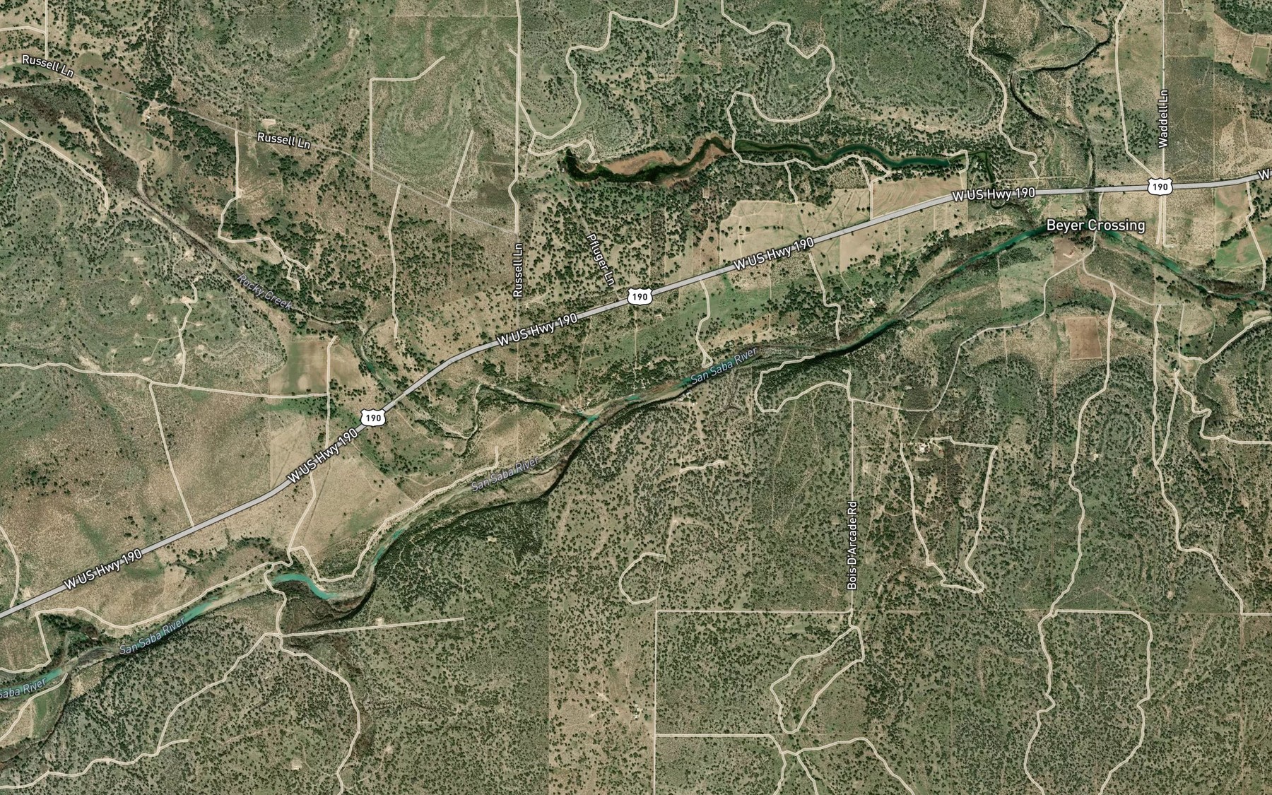 Satellite map of the Rocky Creek