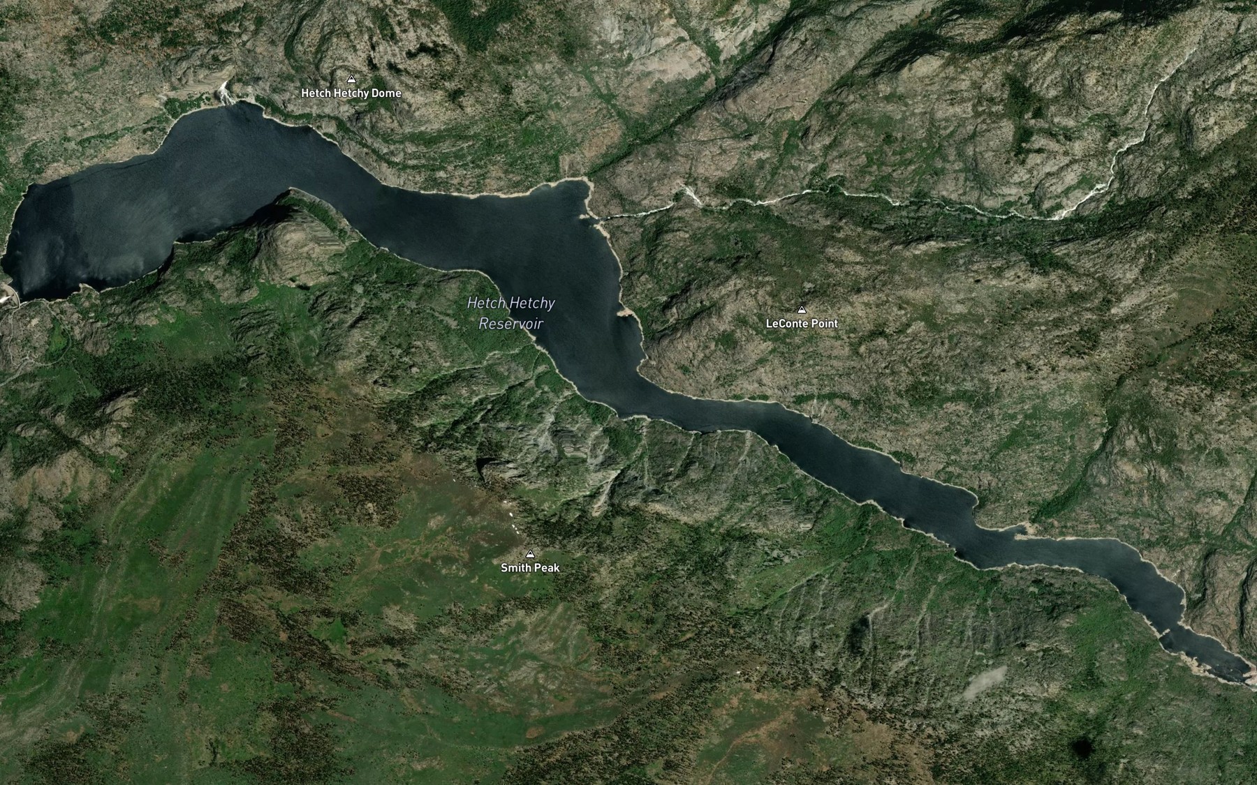 Satellite map of the Hetch Hetchy Reservoir