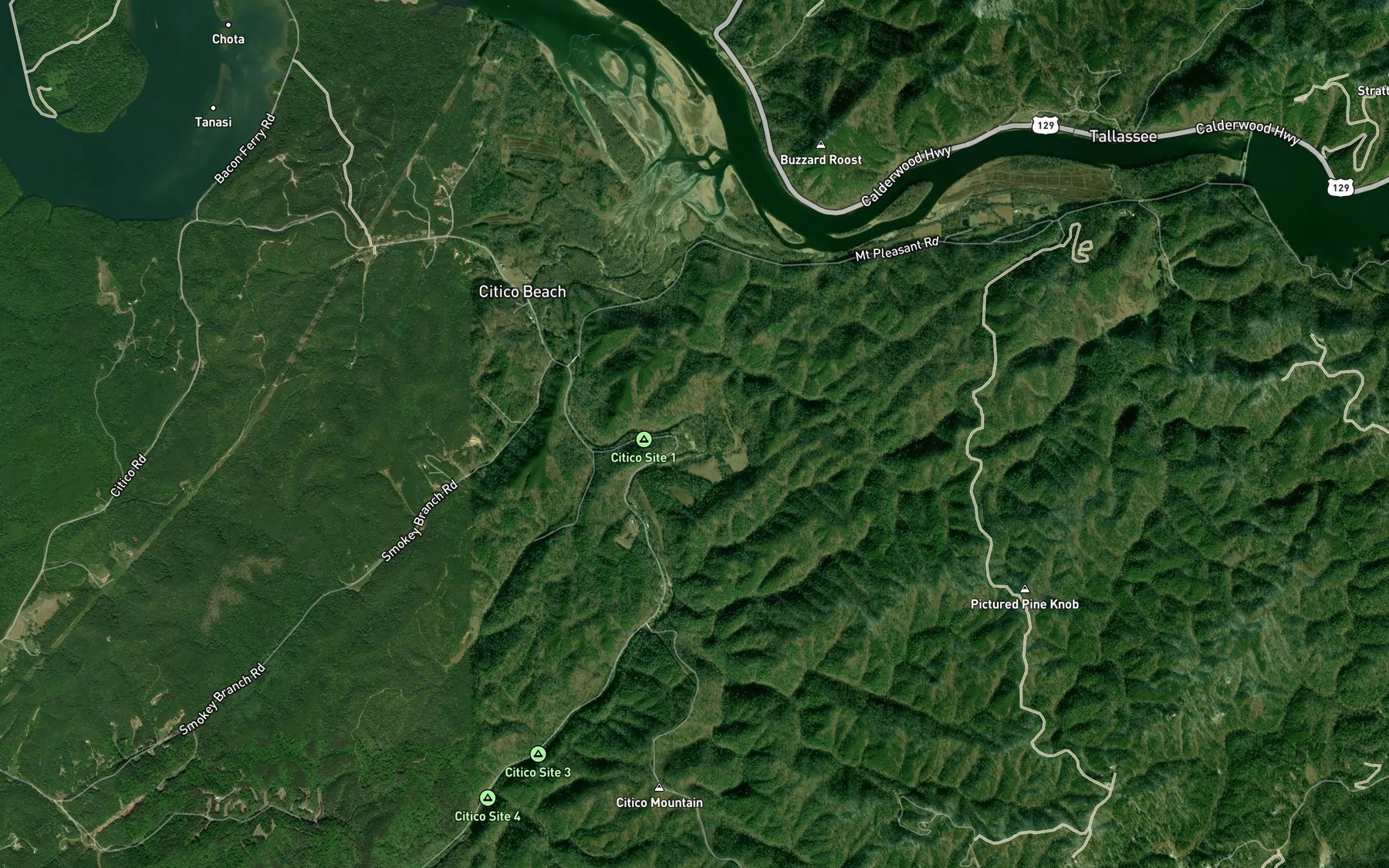 Satellite map of the Swirl Hole Bend