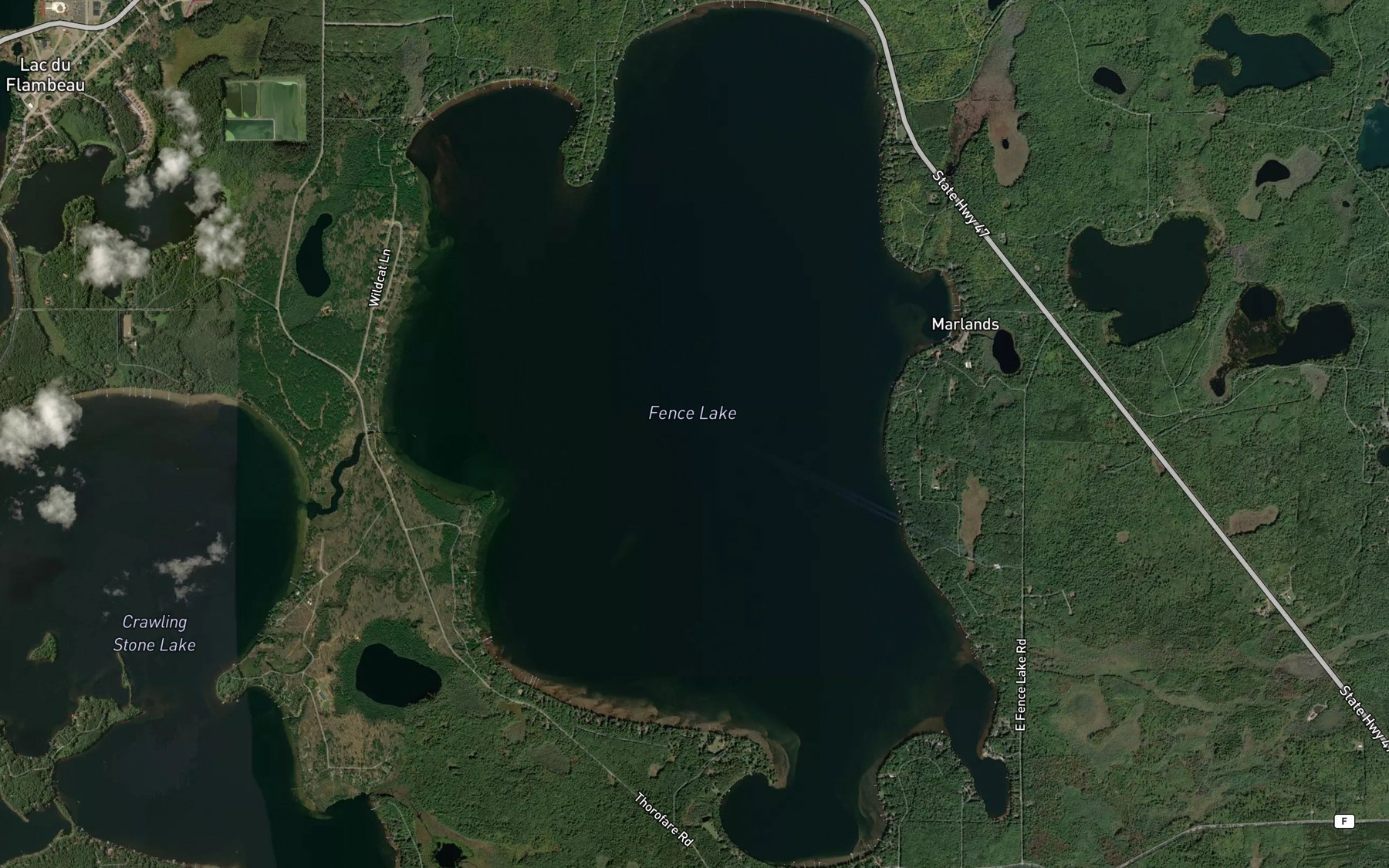 Satellite map of the Fence Lake