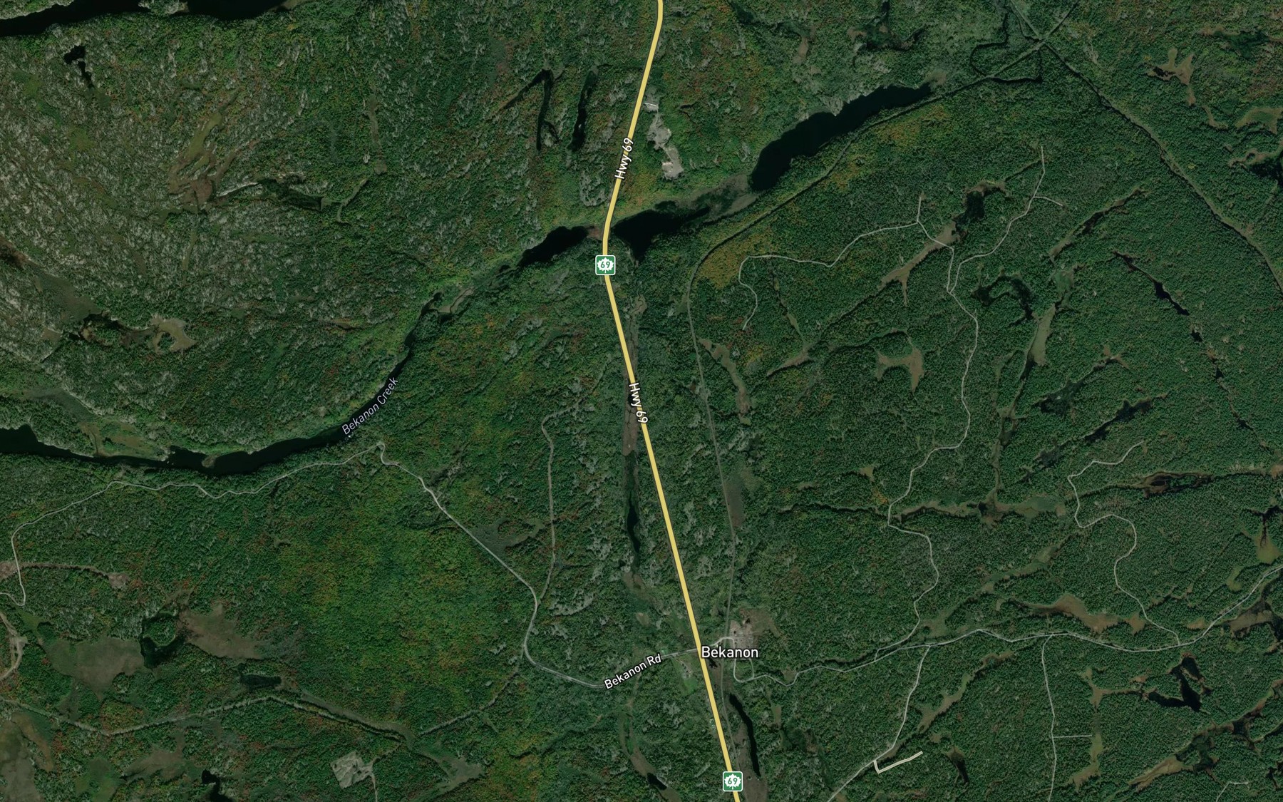 Satellite map of the Bekanon Creek
