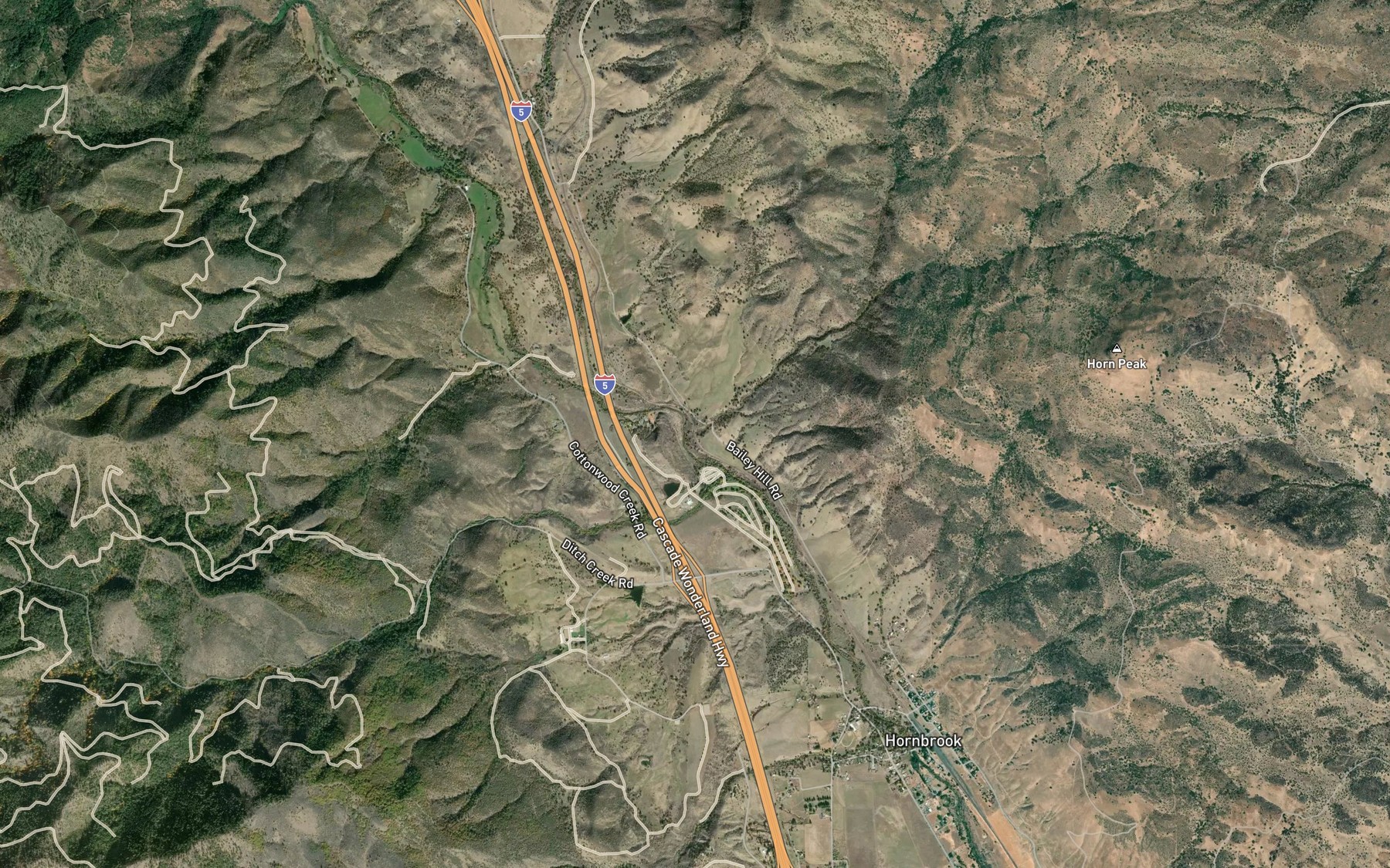 Satellite map of the Shelton Creek
