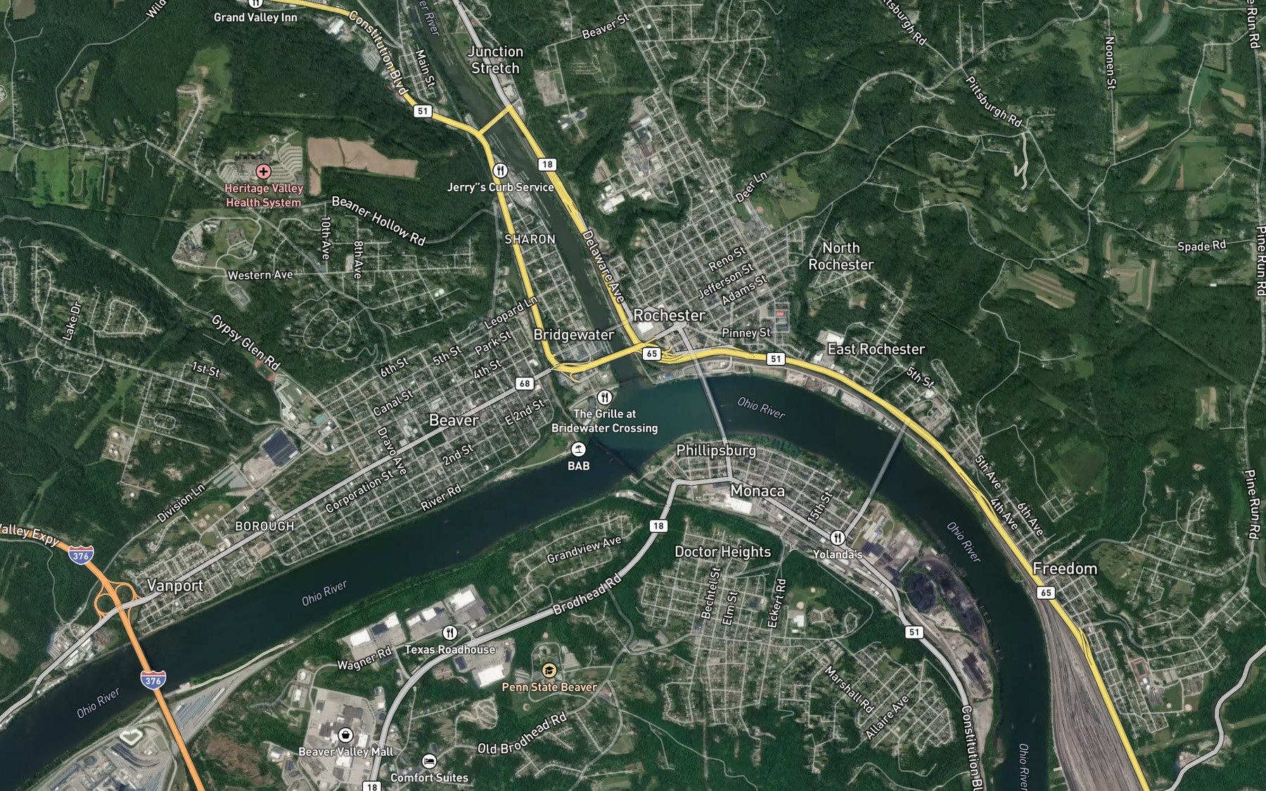 Satellite map of the Beaver River