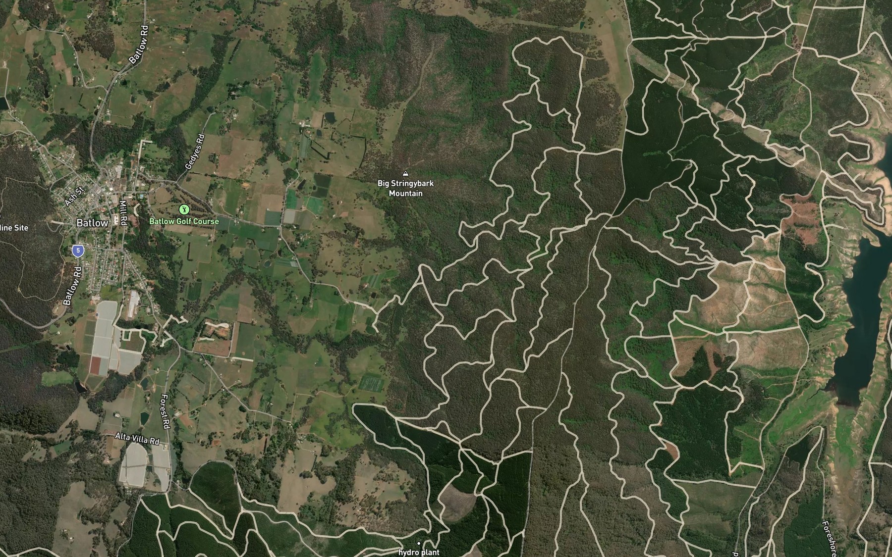 Satellite map of the Sheep Station Gully