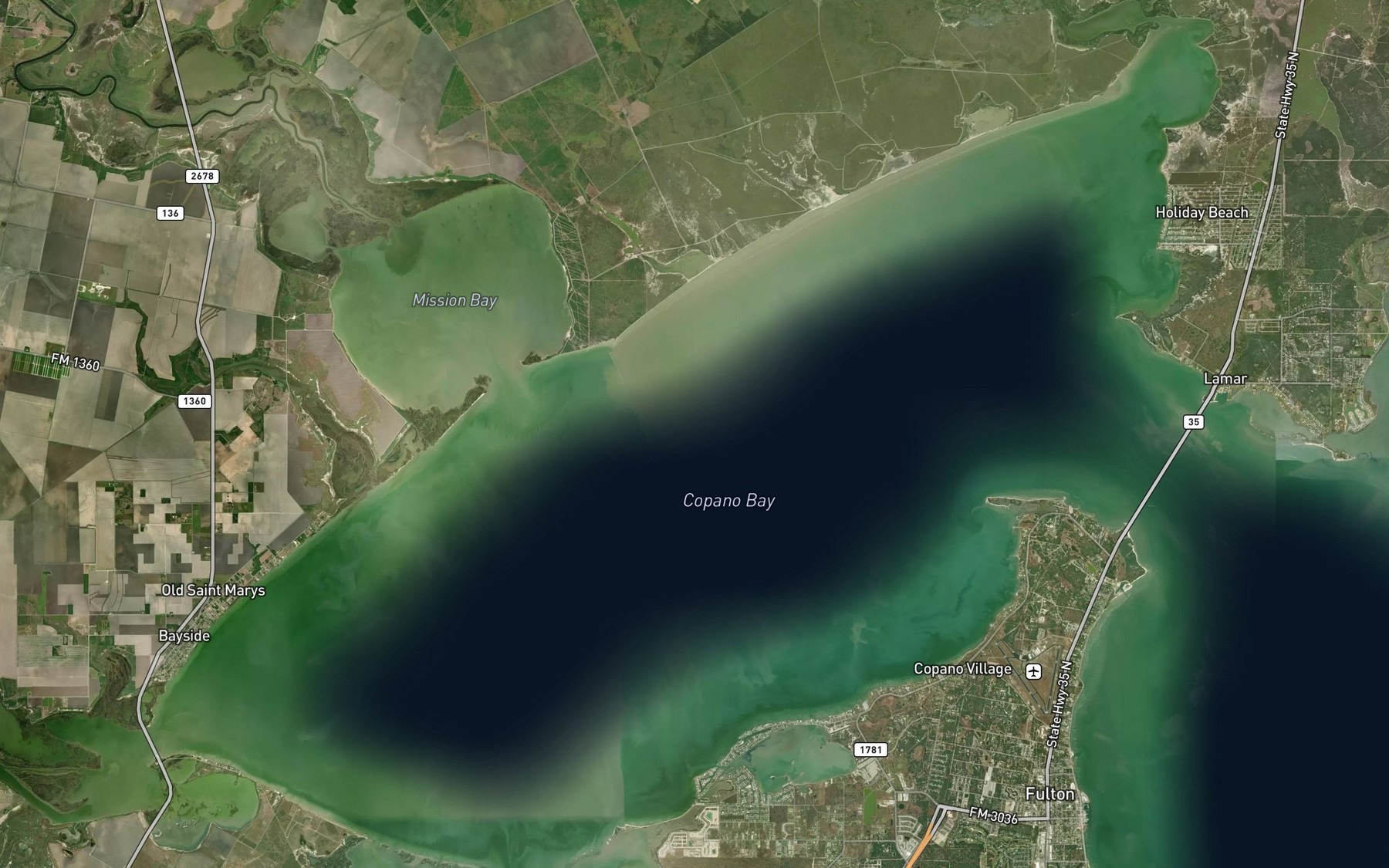 Satellite map of the Copano Bay