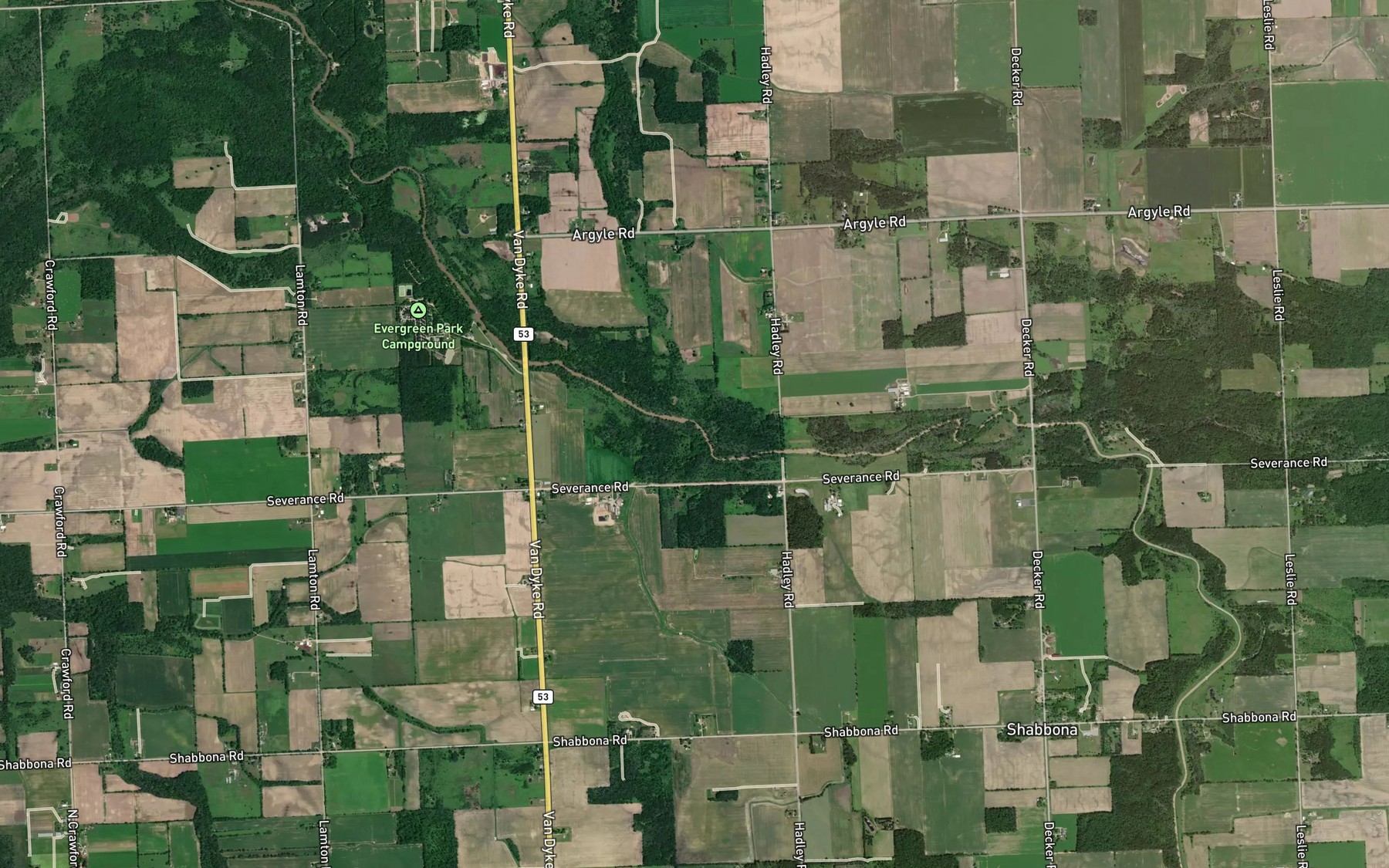 Satellite map of the Stony Creek