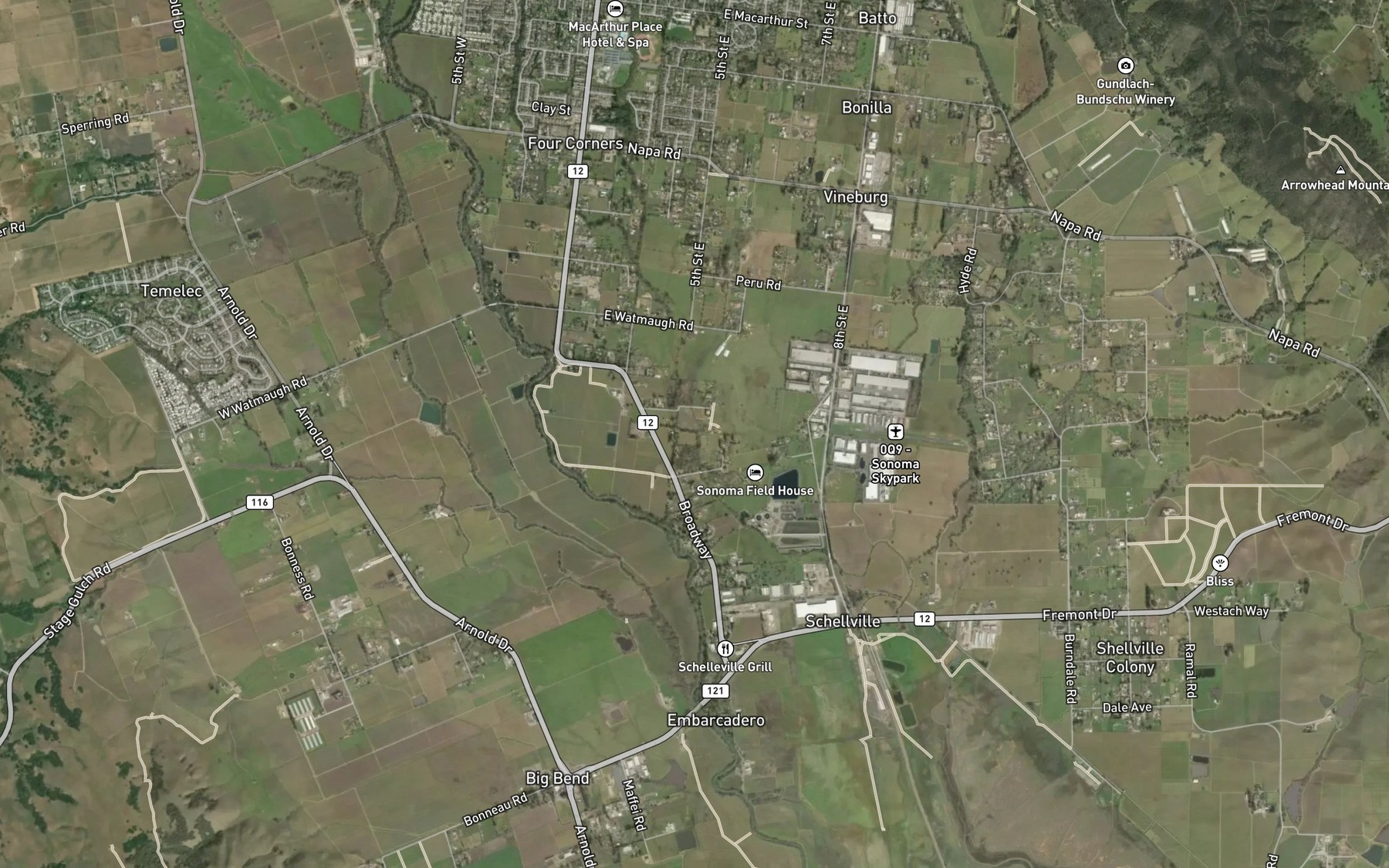 Satellite map of the Nathanson Creek