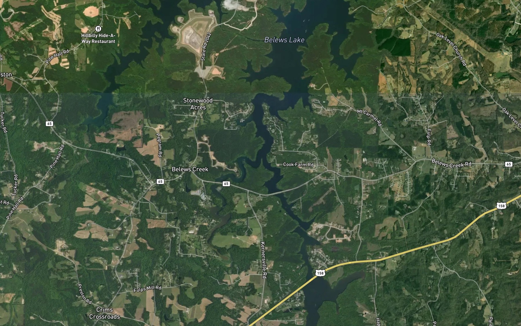Satellite map of the Belews Creek