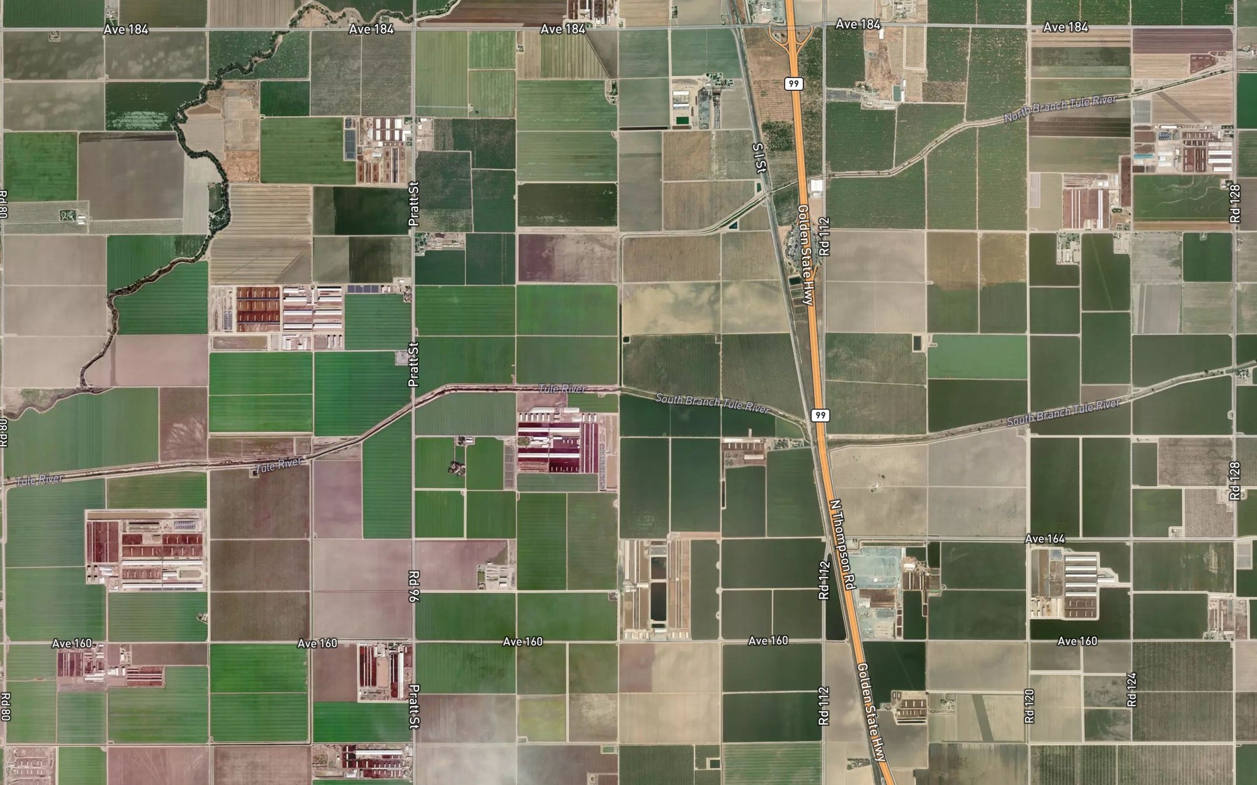 Satellite map of the South Branch Tule River